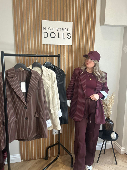 Alora Pinstripe Blazer Oversized Shirt Style Double Breasted Daywear Evening Wear Autumn Winter