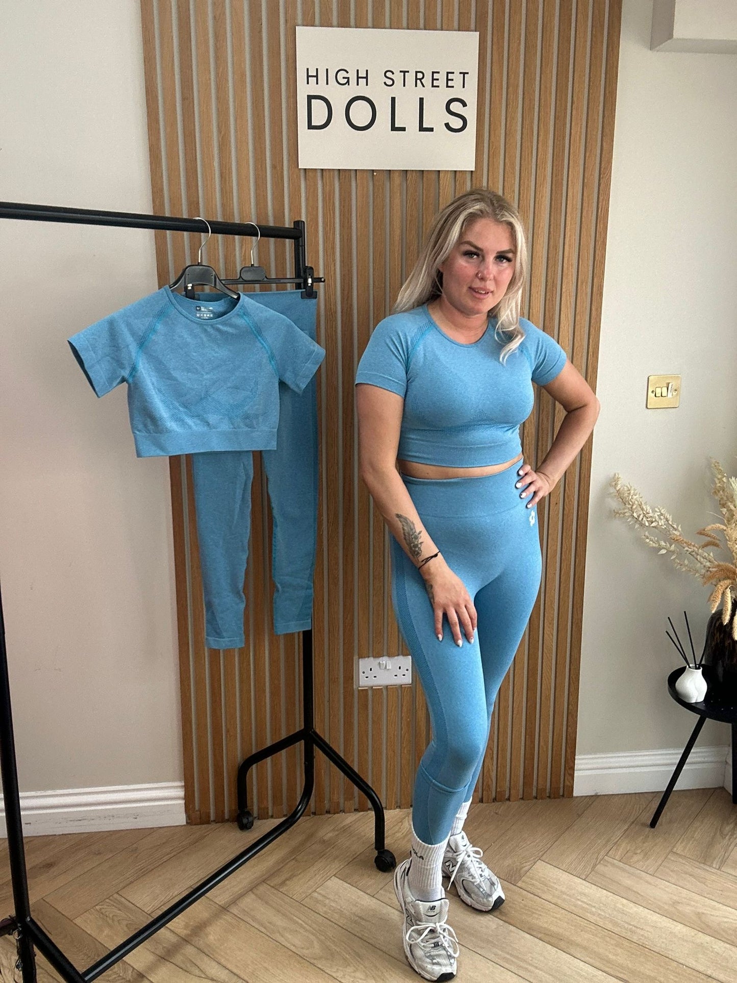 BodiBlossom Activewear Gym Set Blue T shirt and Leggings Co Ord