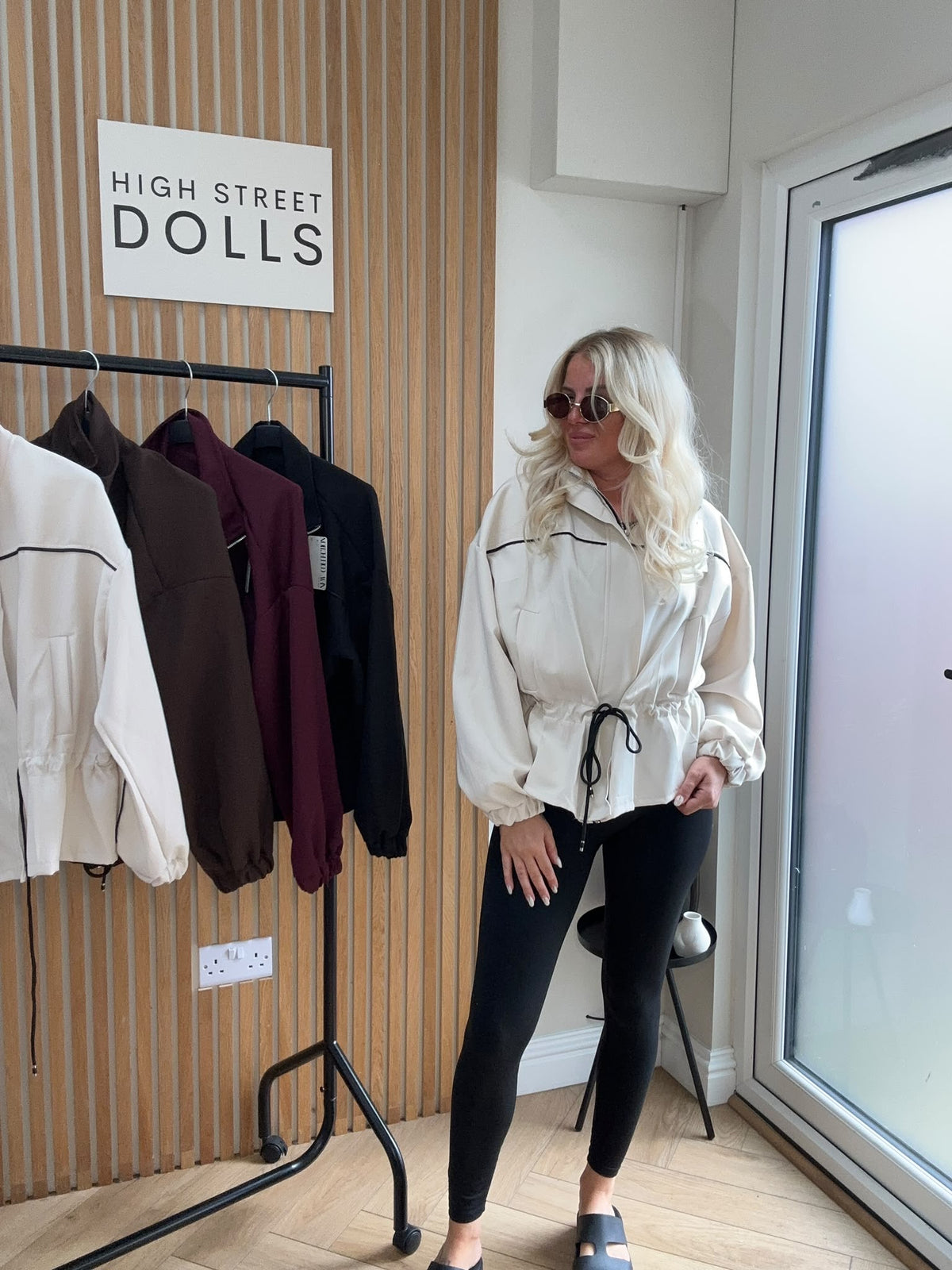 Mia Peplum Jacket – Women’s Sporty Lightweight Cover-Up, Autumn/Winter Layer with Piping Details, Cinched Waistline & Funnel Neckline