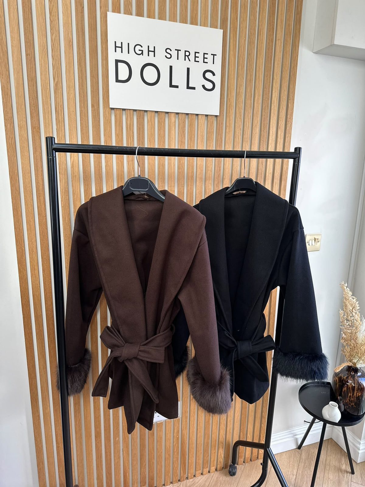 Celeste Luxe Belted Wrap Coat with Faux Fur Cuffs – Mid Length Jacket Autumn Winter
