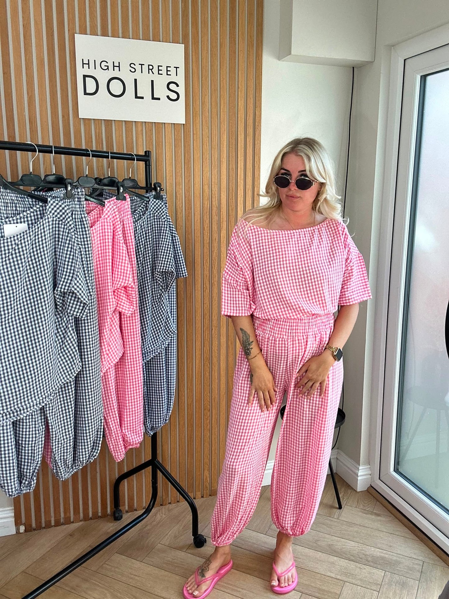 Shelley Gingham Co Ord Top and Trouser Set Summer Holiday Light Weight Material