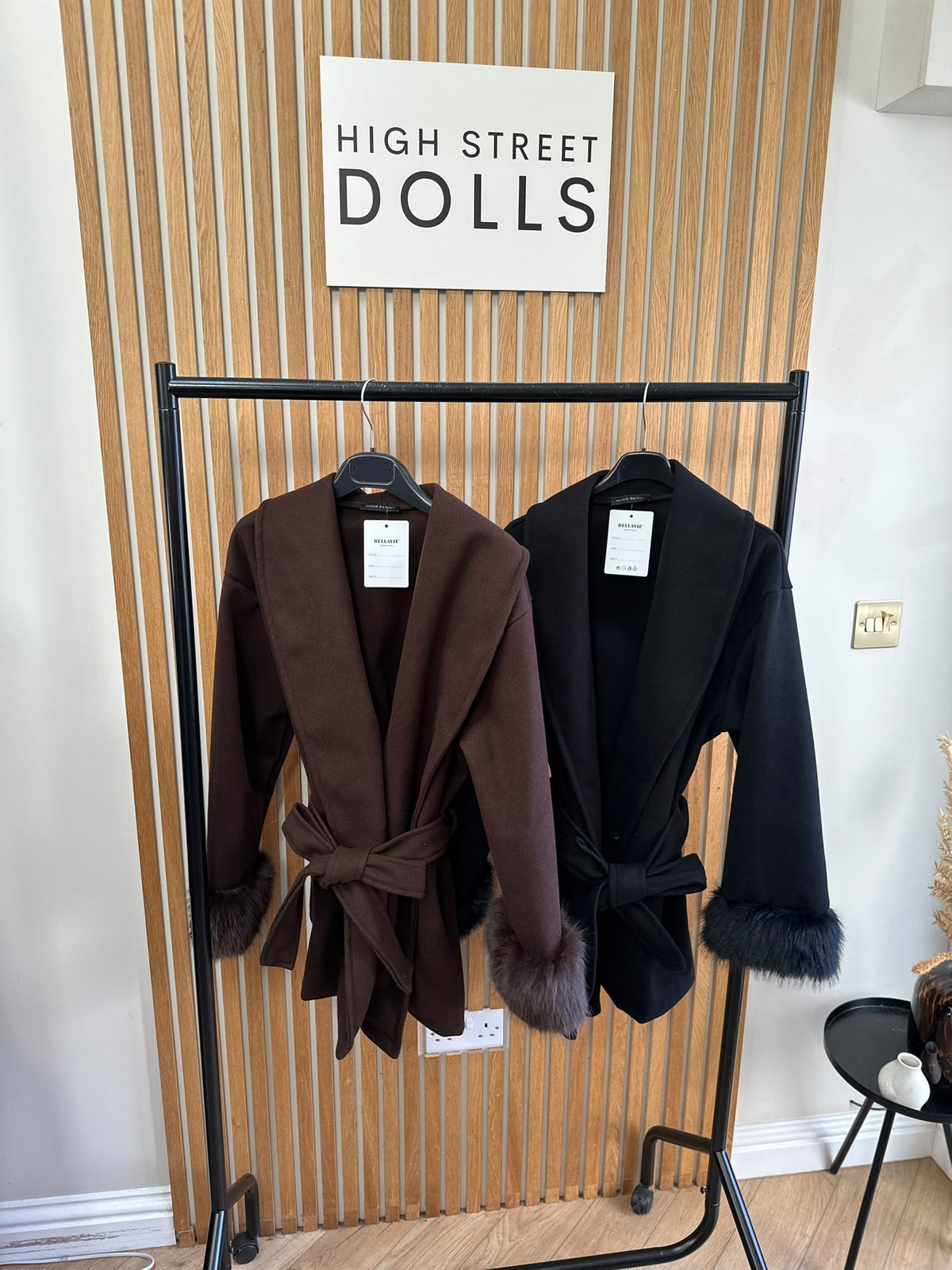 Celeste Luxe Belted Wrap Coat with Faux Fur Cuffs – Mid Length Jacket Autumn Winter