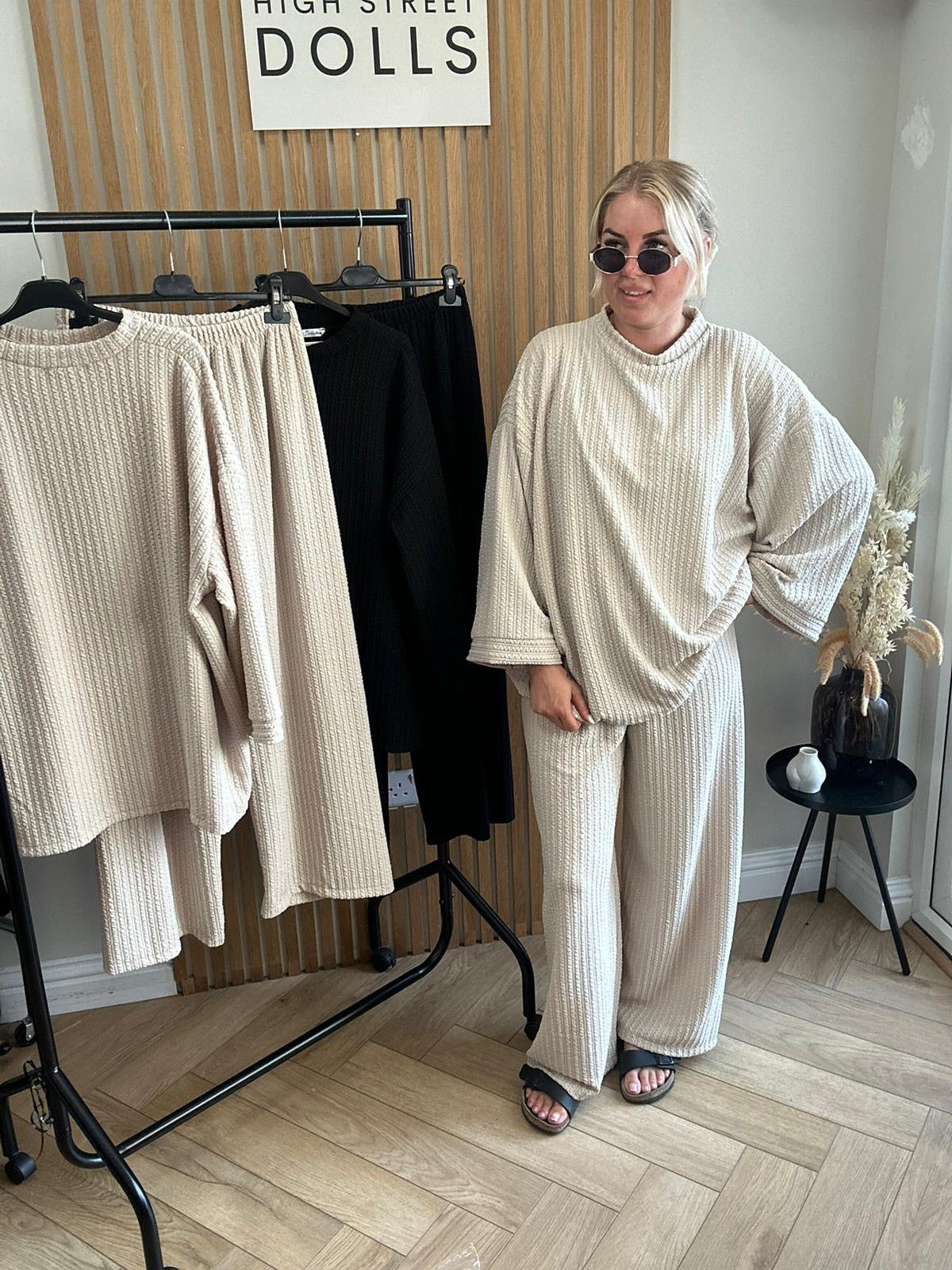 Harriett Oversized Lounge Set Round Neck Top and Wide Leg Trousers