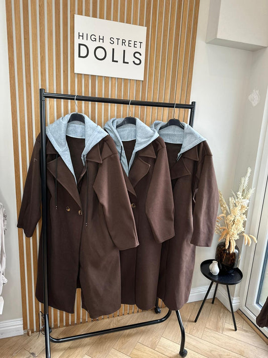 Olivia Hooded Duster Coat Longline Duffle Oversized Womens Hooded Jacket