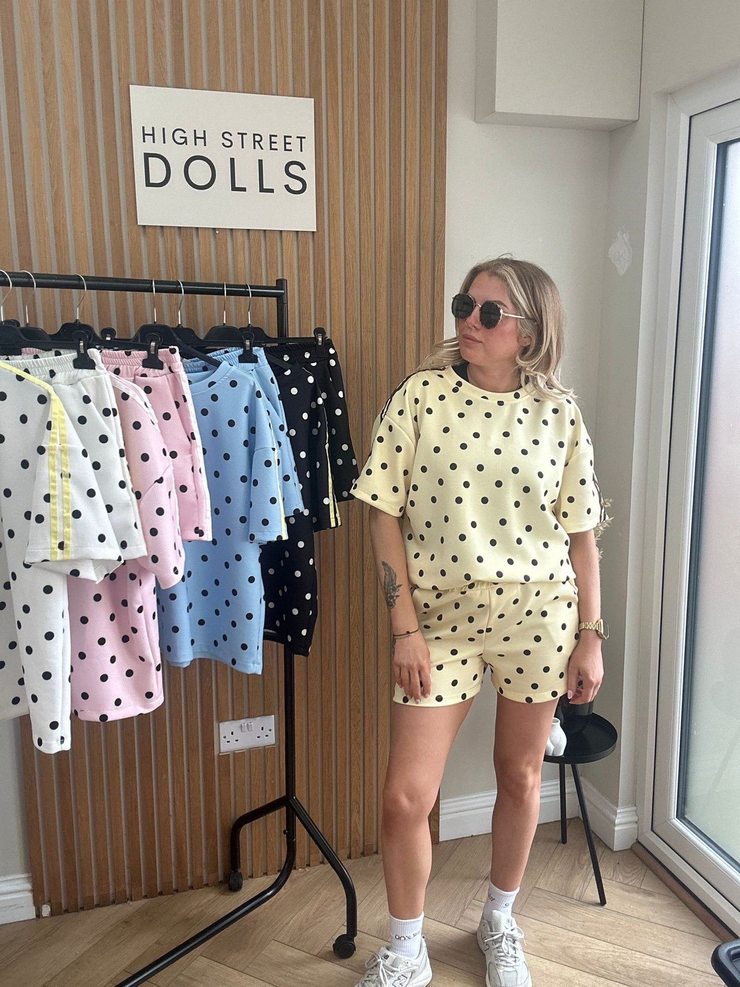 Bibi Polka Dot Print Oversized T Shirt and Shorts Holiday Spring Summer Women’s two piece co-ord Trending Viral Print Stripe Detail