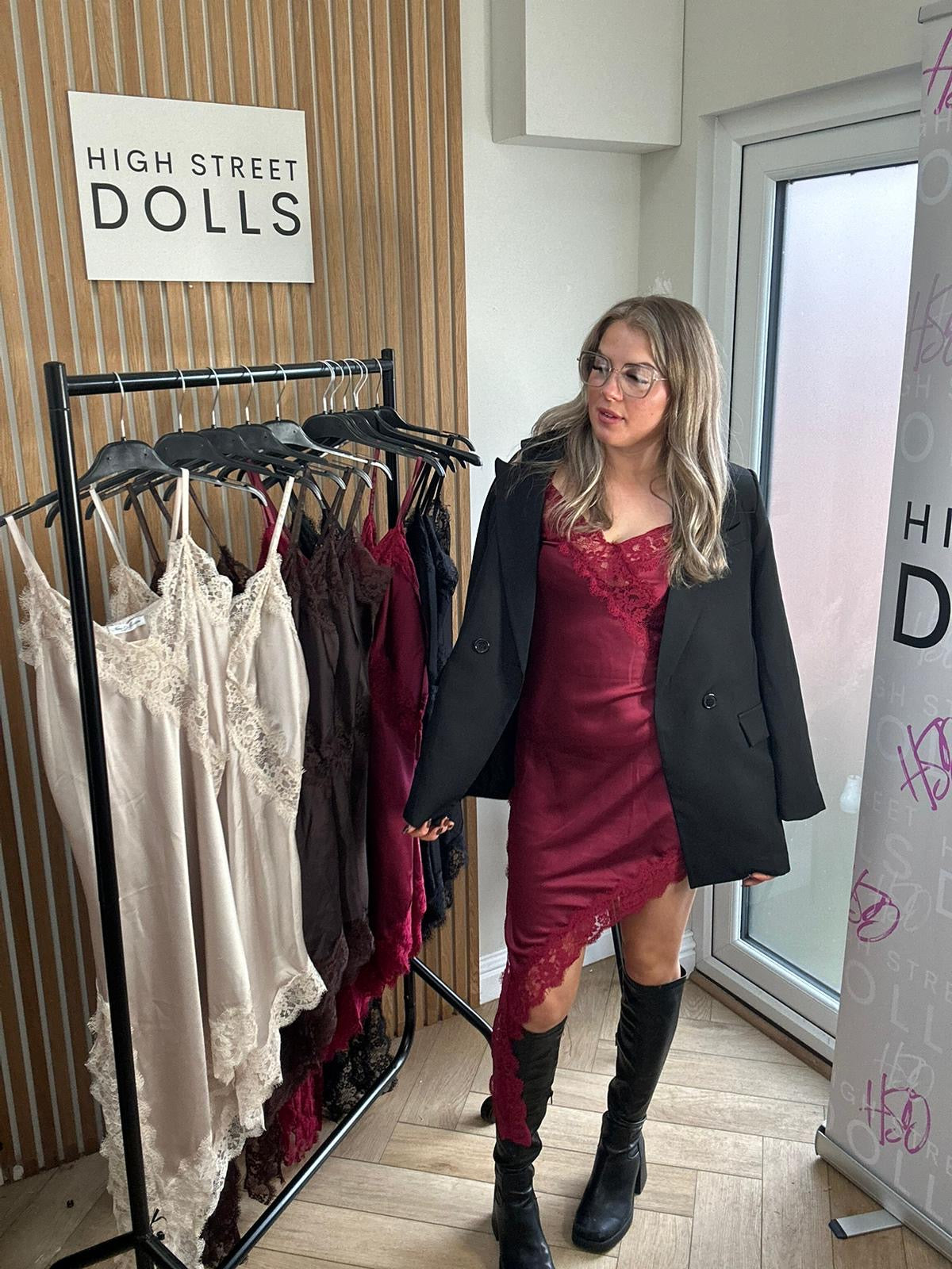 Florence Satin Slip Dress Lace Trim Spaghetti Strap Autumn Winter Christmas Party Festive