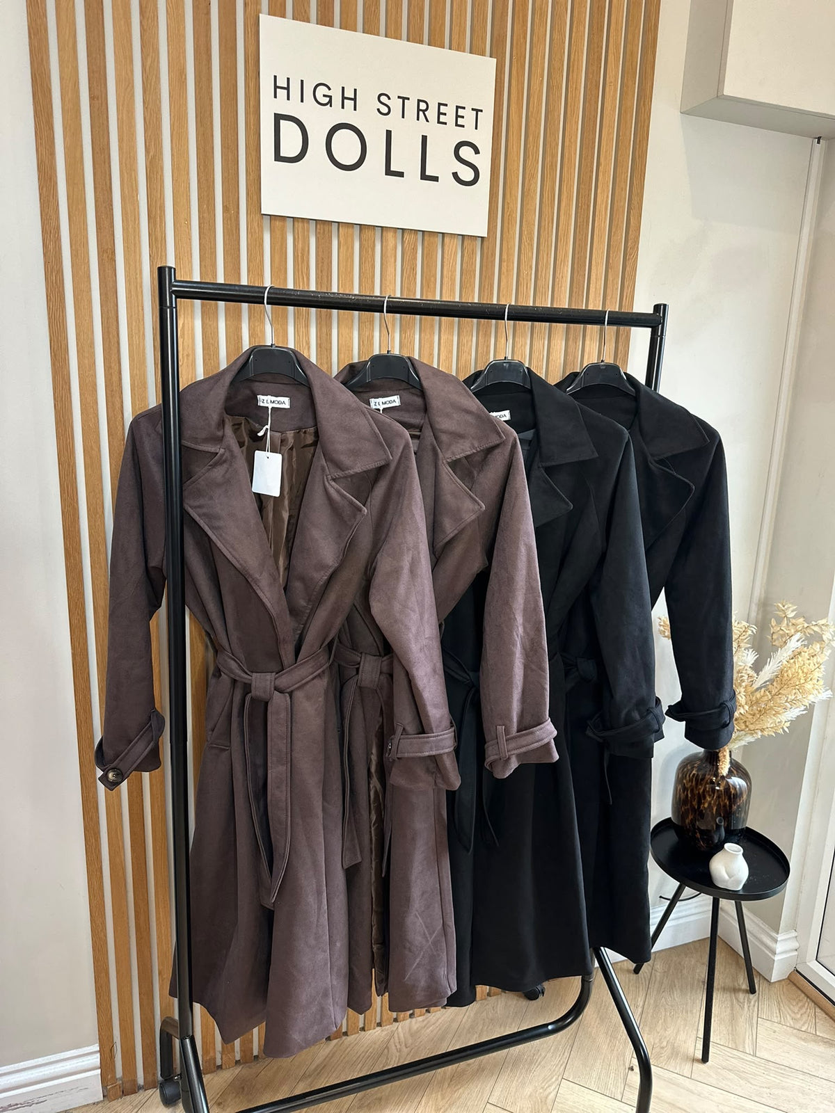 Aislinn Luxe Suede Midi Trench Coat – Autumn Winter Belted Jacket