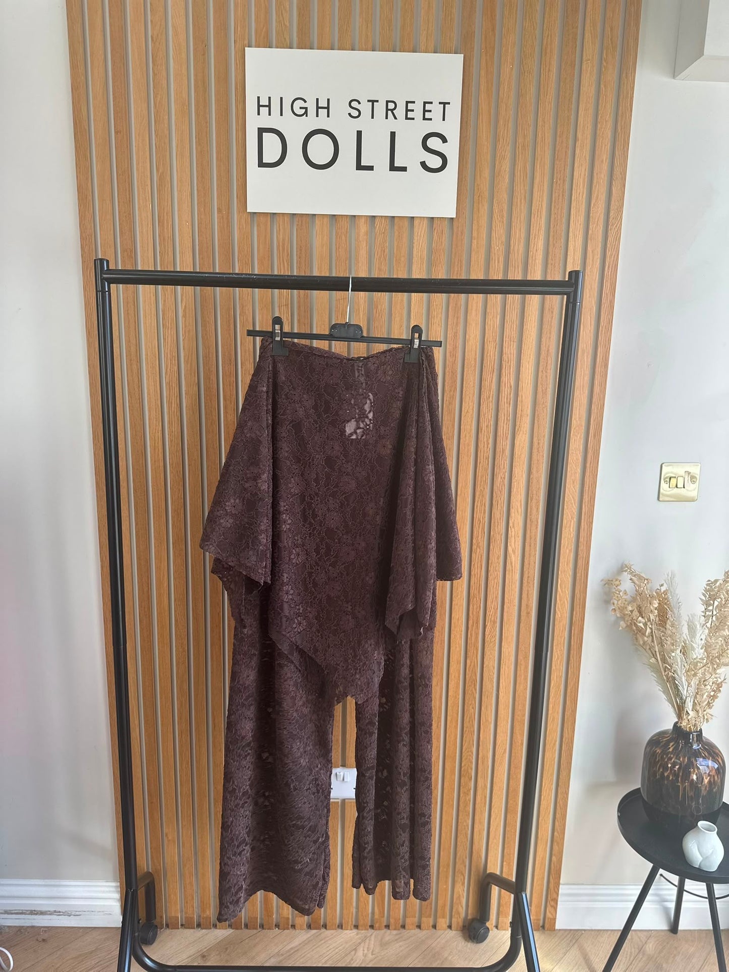 Cecilia Lace Co Ord Poncho Top and Trousers Wide Leg Sheer Evening Outfit