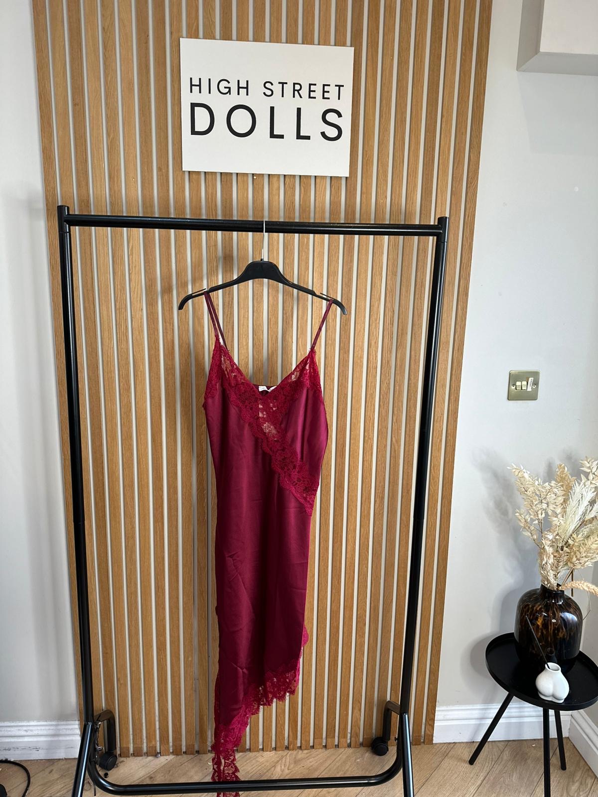 Florence Satin Slip Dress Lace Trim Spaghetti Strap Autumn Winter Christmas Party Festive