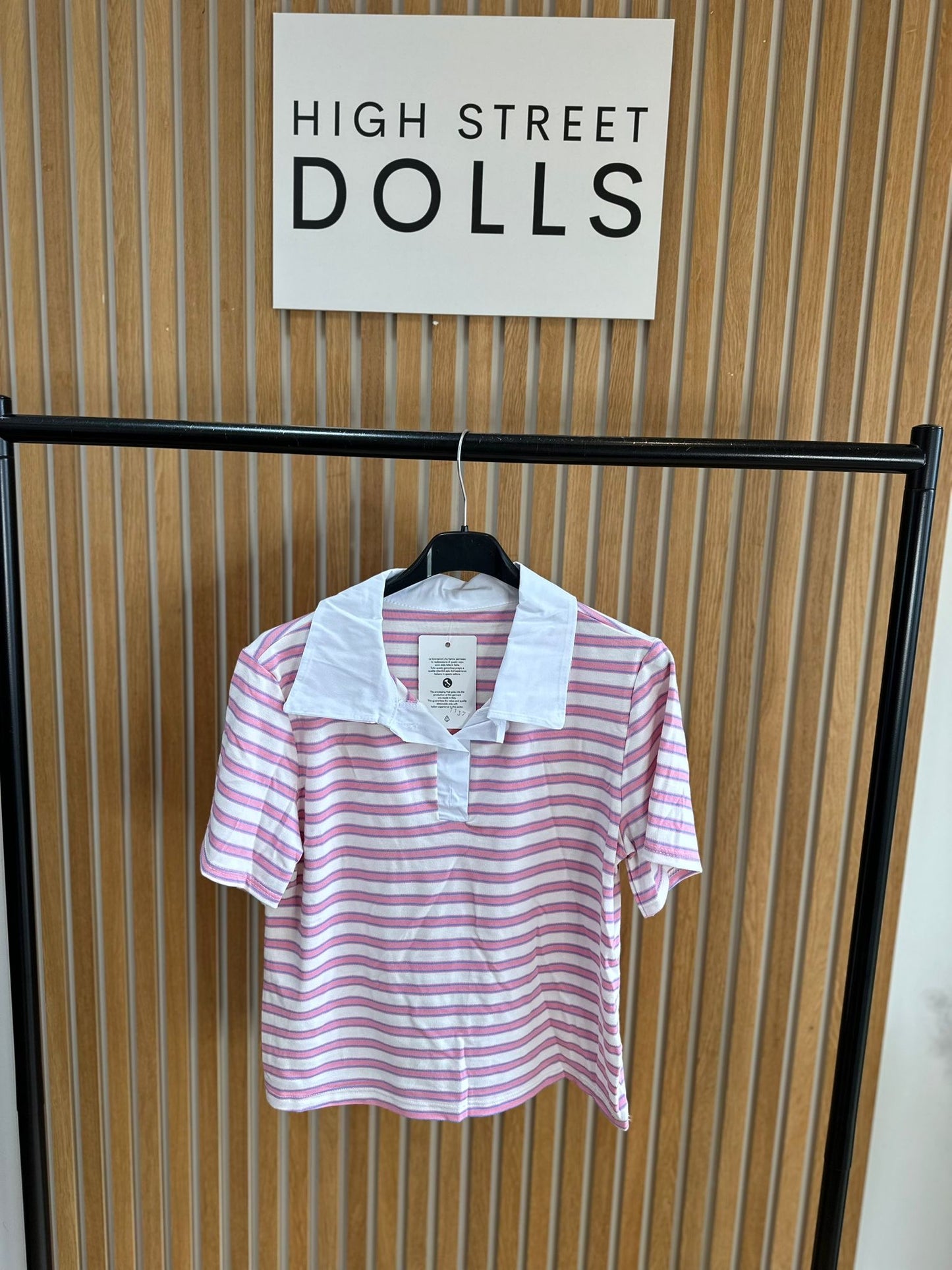 Billie Striped Rugby Top Fitted Short Sleeve T Shirt Collared Neckline Spring Summer Fashion