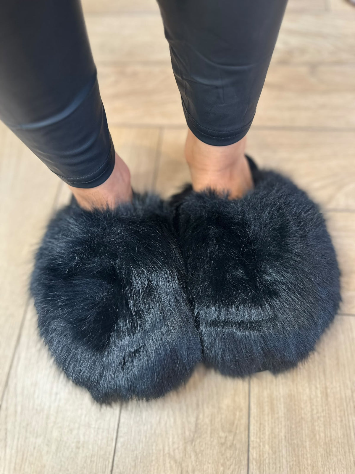 Fluffy XL Pom Pom Slippers Faux Fur Lined Cosy Slippers Autumn Winter Christmas Present