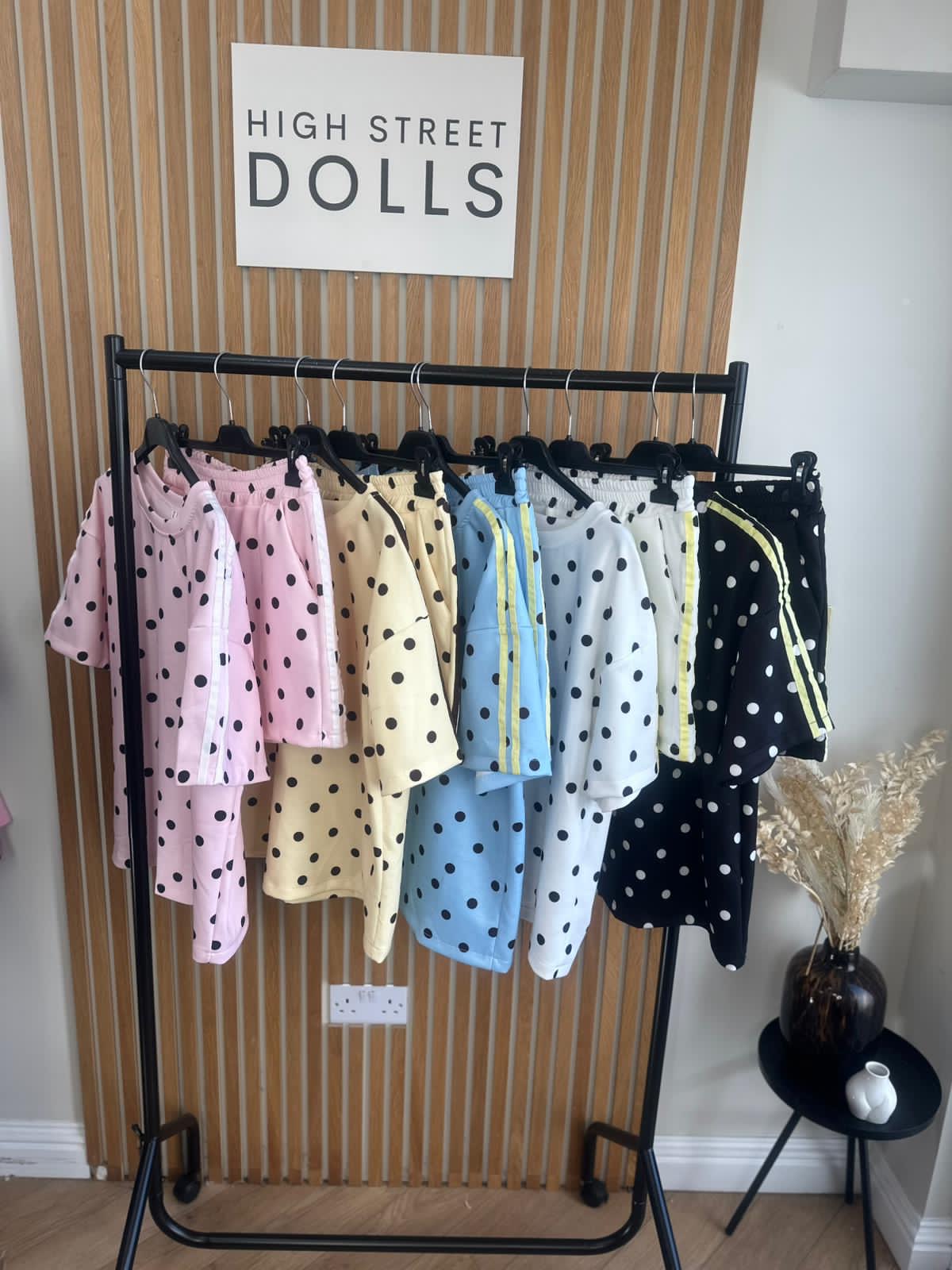 Bibi Polka Dot Print Oversized T Shirt and Shorts Holiday Spring Summer Women’s two piece co-ord Trending Viral Print Stripe Detail