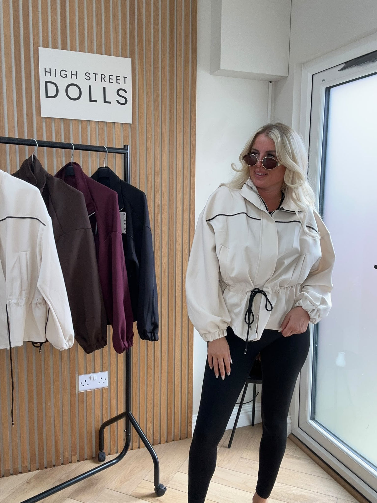 Mia Peplum Jacket – Women’s Sporty Lightweight Cover-Up, Autumn/Winter Layer with Piping Details, Cinched Waistline & Funnel Neckline