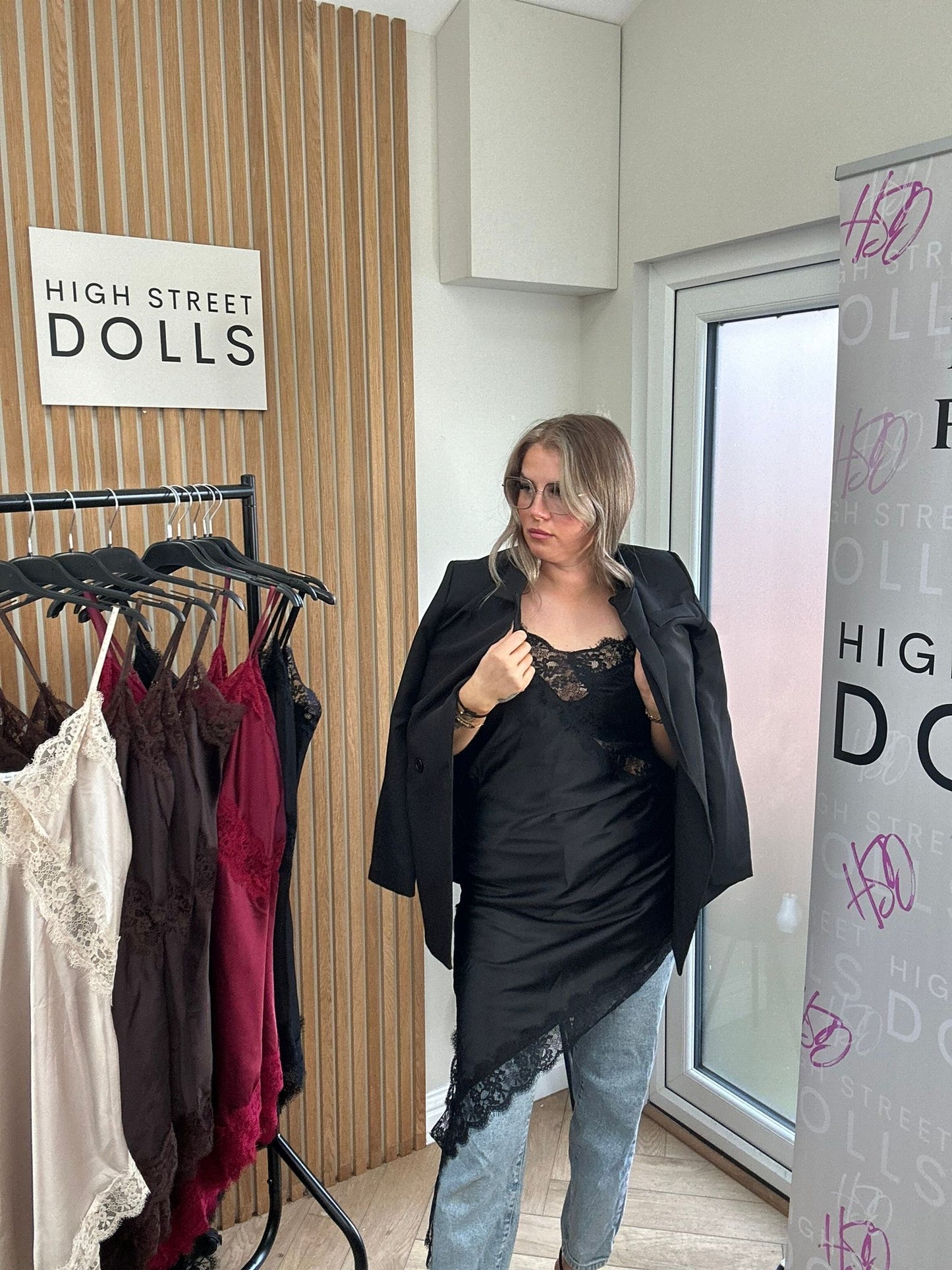 Florence Satin Slip Dress Lace Trim Spaghetti Strap Autumn Winter Christmas Party Festive