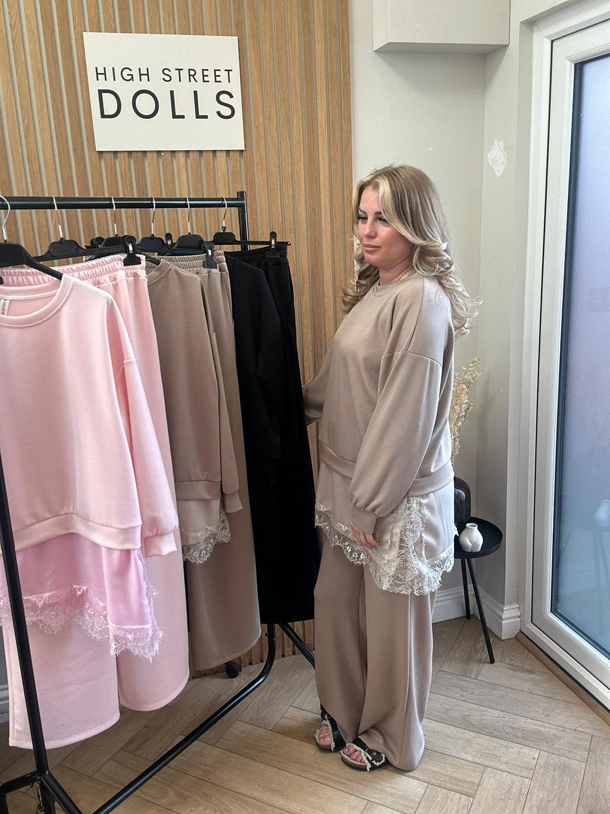 Sloane Lace Lounge Set Tracksuit T shirt with Wide leg Trousers Loungewear Two Piece Spring Summer