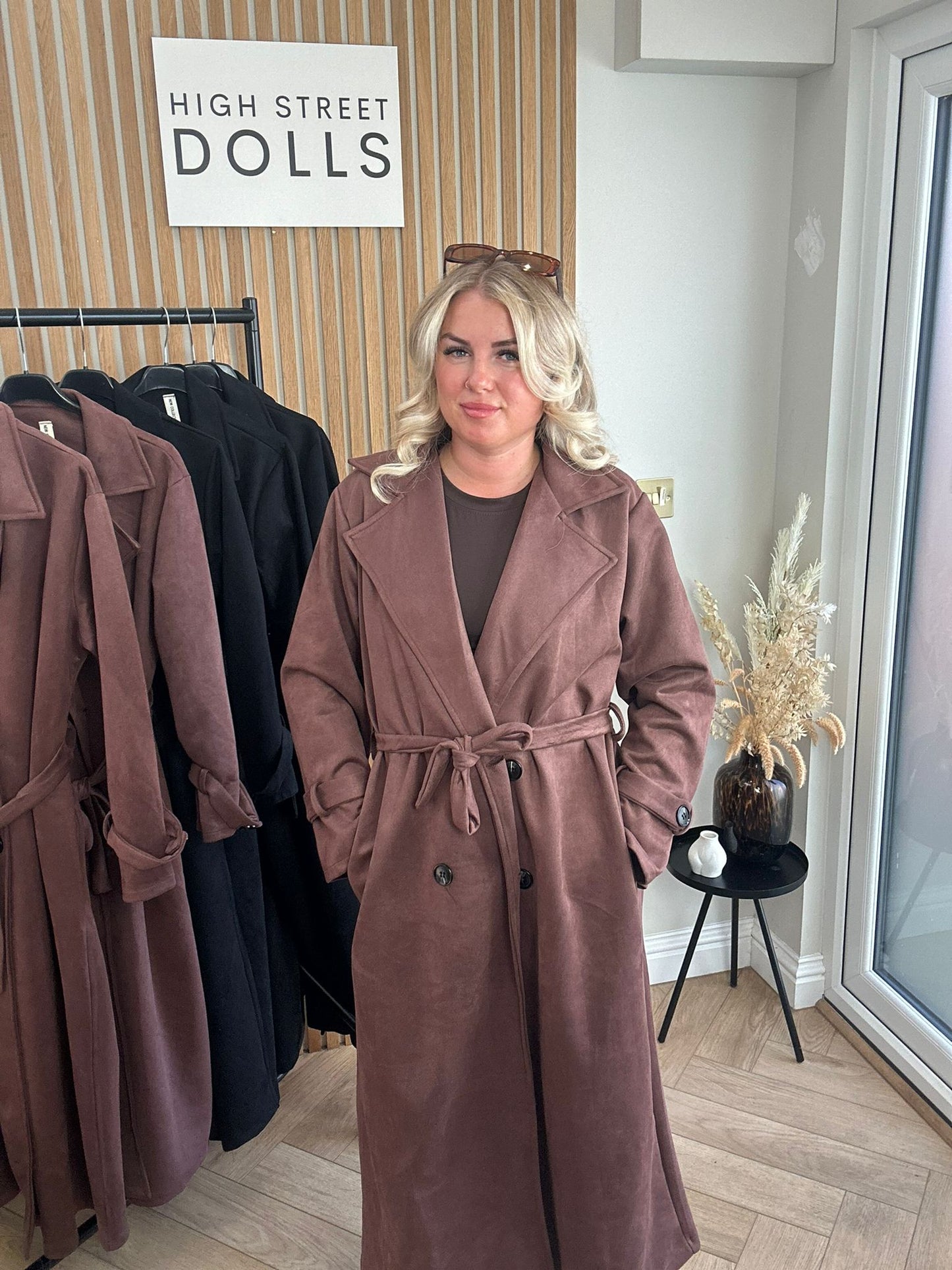 Rea Suede Trench Coat Longline Autumn Winter Jacket
