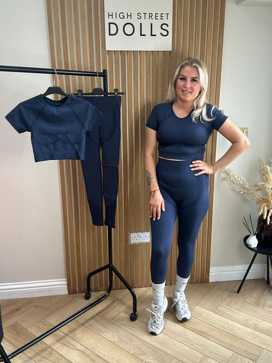 BodiBlossom Activewear Gym Set Navy T shirt and Leggings Co Ord