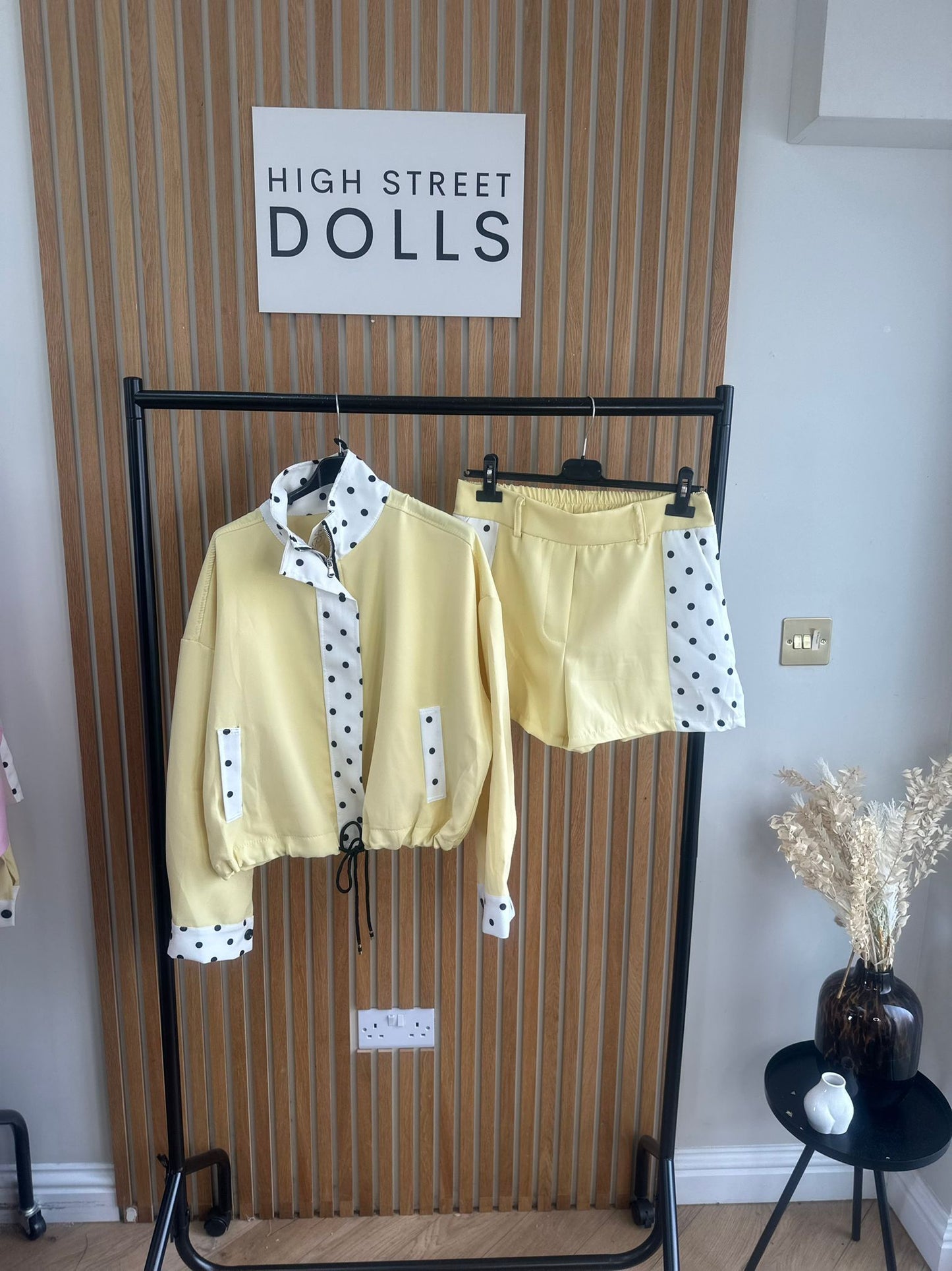 Sage Polka Dot Print Jacket and Shorts Holiday Spring Summer Women’s two piece co-ord Trending Viral Print Stripe Detail