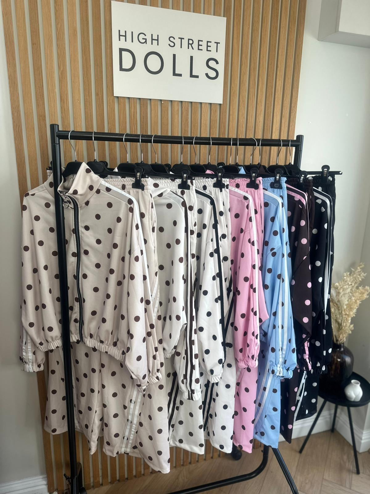 Rouge Polka Dot Bomber Jacket and Wide Leg Trousers Lounge Set Spring Summer Women’s Two Piece Co Ord Trending Viral Print Stripe Detail