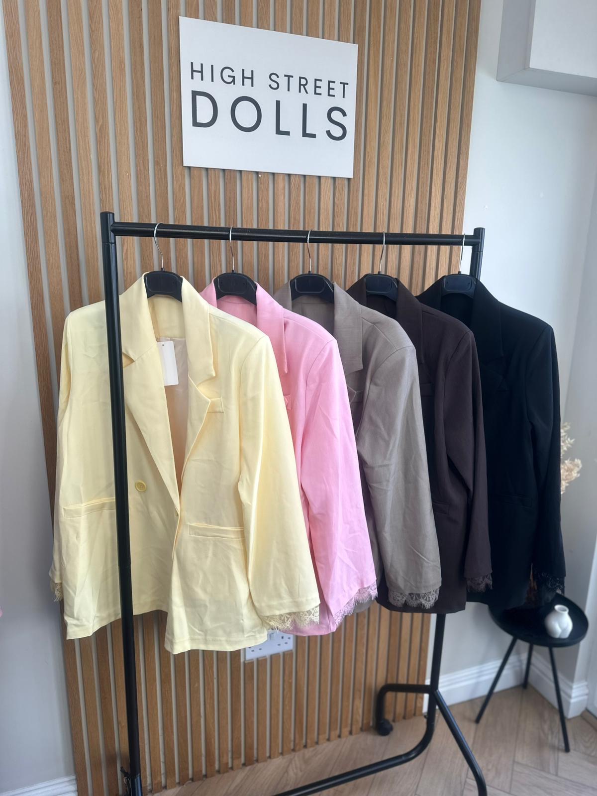 Roxy Oversized Blazer Lace Detail Single Breasted Daywear Evening Wear Winter Spring Summer Pastels