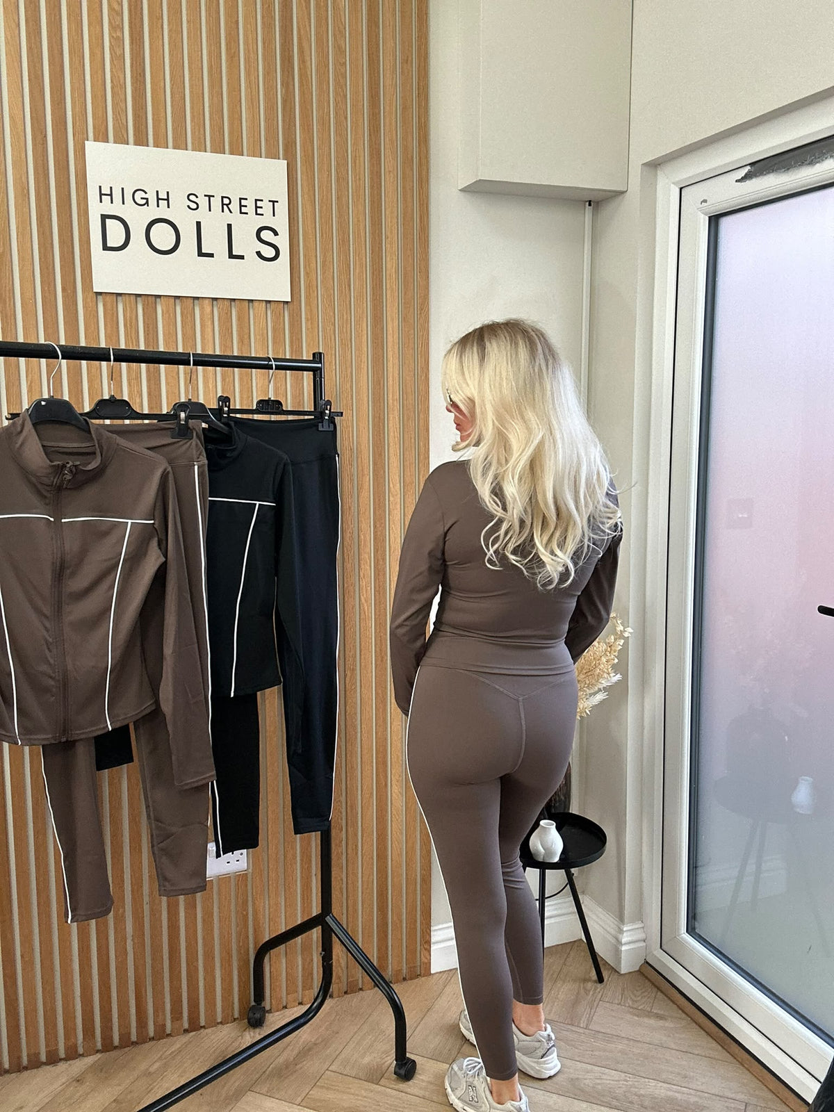 Alora Fitted Lycra Gym Set | Zip-Up Jacket & Leggings with White Piping Detail