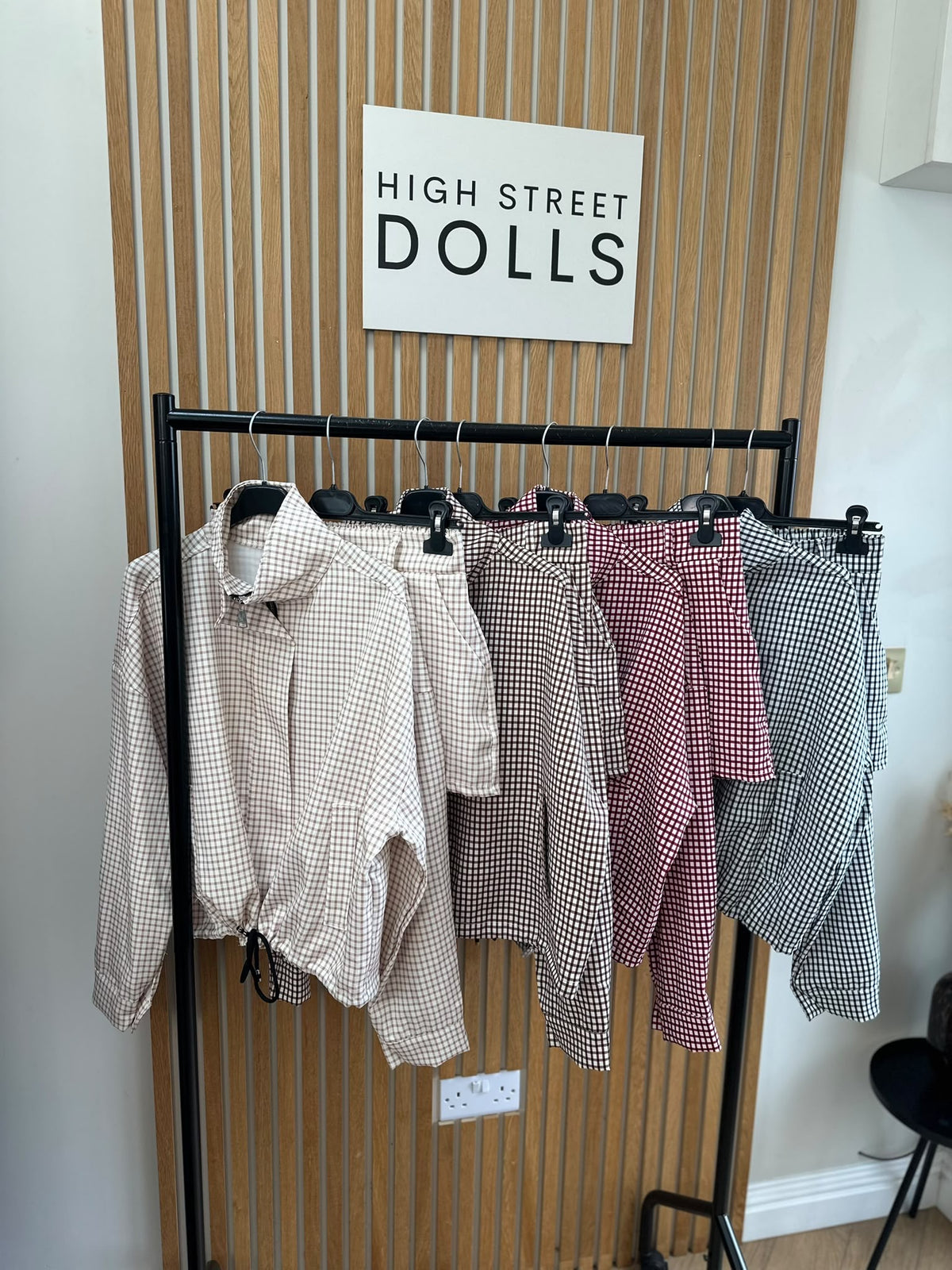 Dolly Gingham Lightweight Jacket and Shorts Set – Women’s Co Ord, Two Piece, Autumn/Winter Layer with Funnel Neckline