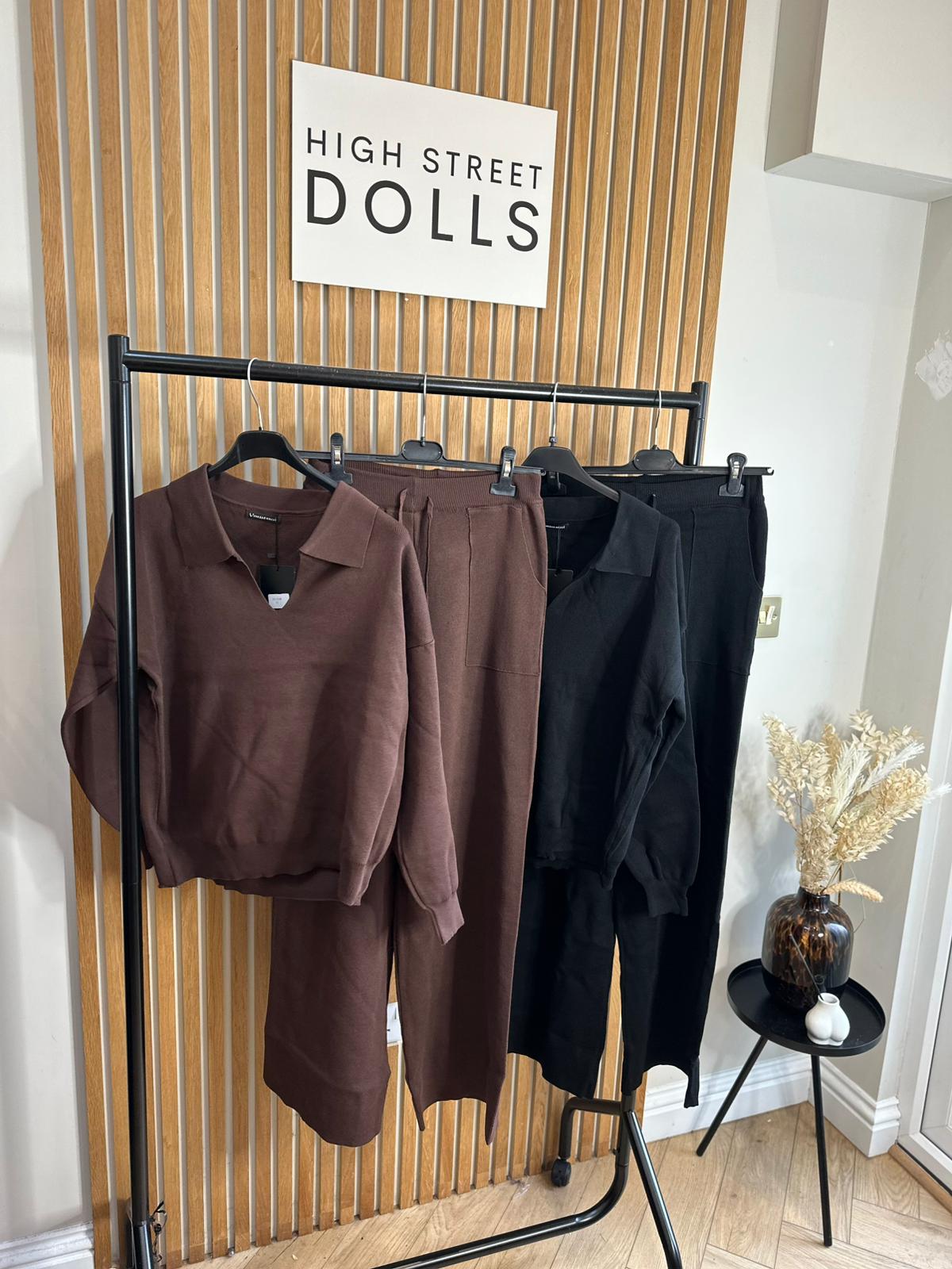 Mavis Knitted Lounge Set V Neck Sweater Wide Leg Co Ord Autumn Winter Christmas Knitwear