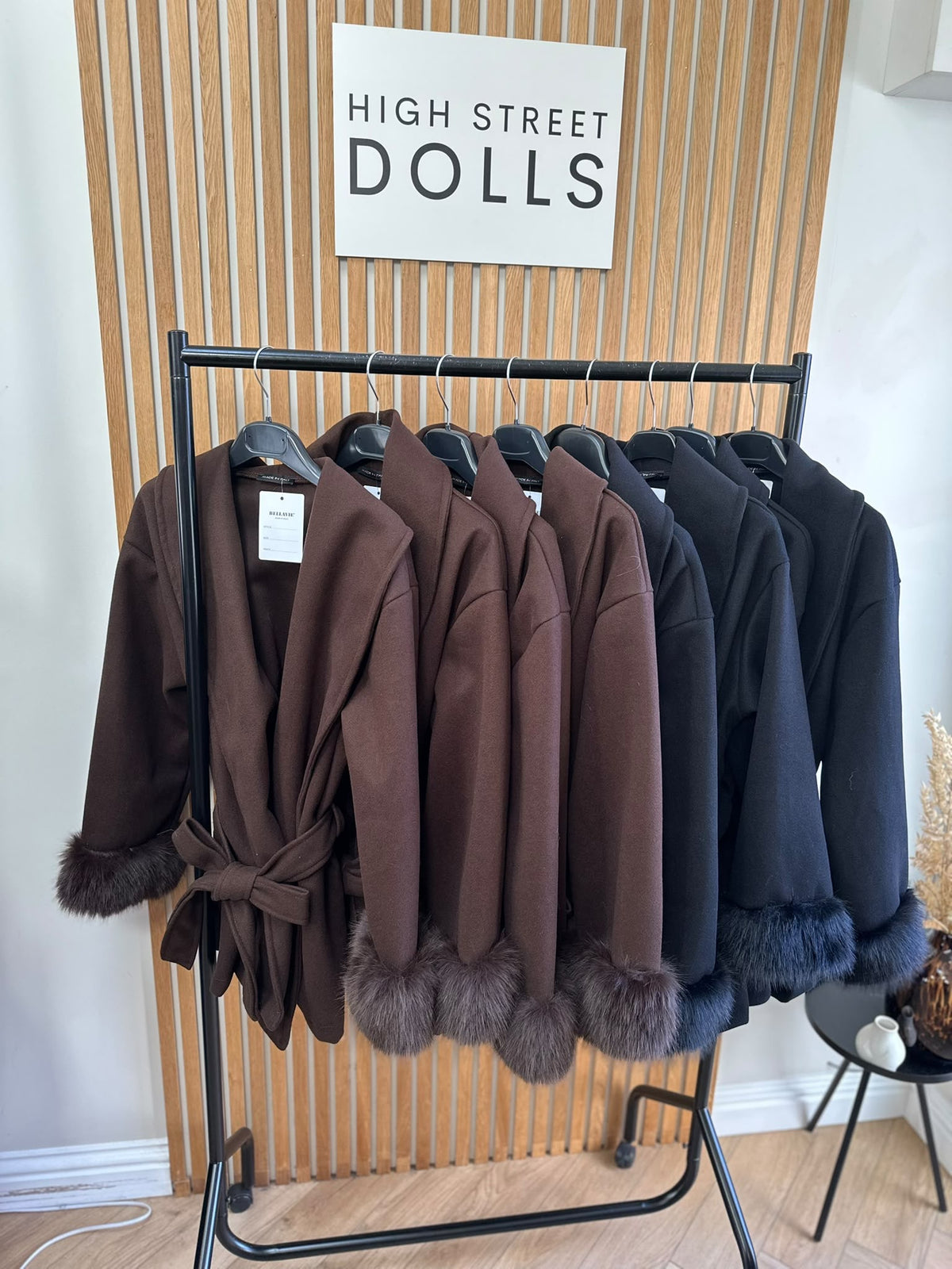 Celeste Luxe Belted Wrap Coat with Faux Fur Cuffs – Mid Length Jacket Autumn Winter