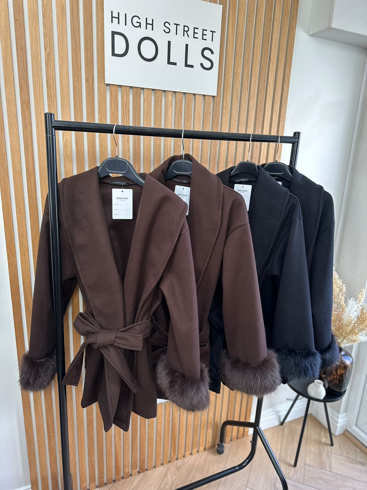 Celeste Luxe Belted Wrap Coat with Faux Fur Cuffs – Mid Length Jacket Autumn Winter