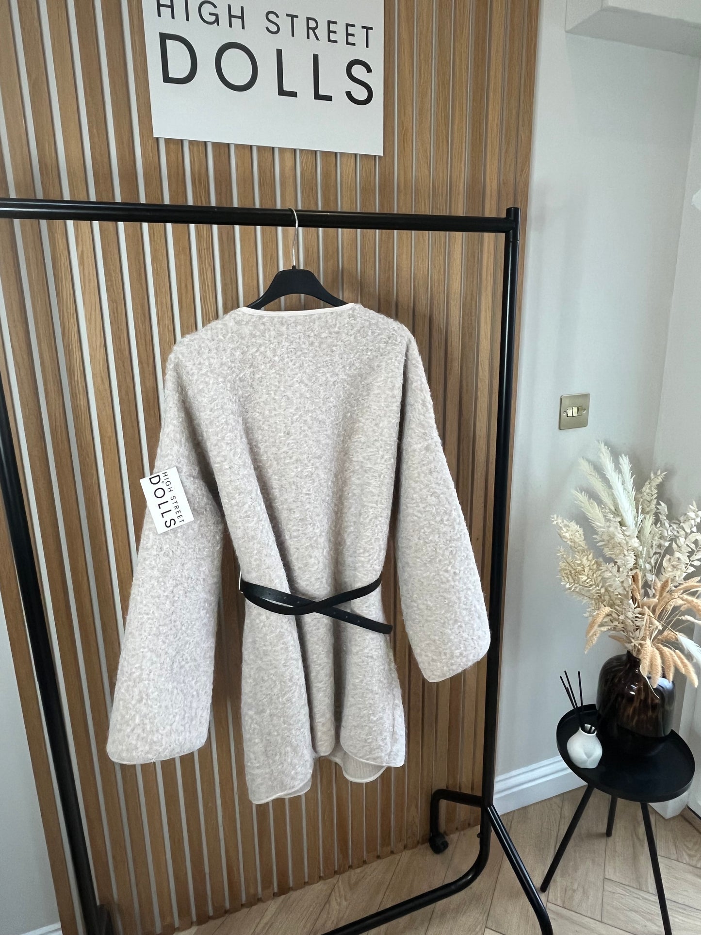 Fuzzy Wrap Around Jacket With Belt Faux Mohair Textured Fabric Shaket