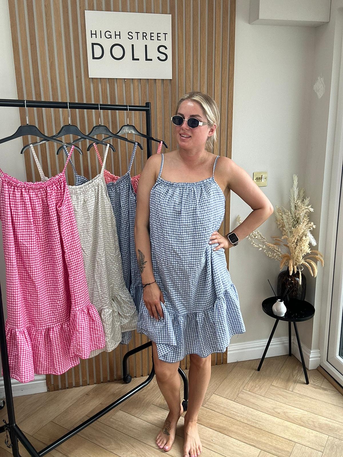 Dotty Ruffle Dress Gingham Print Summer Holiday Short Dress