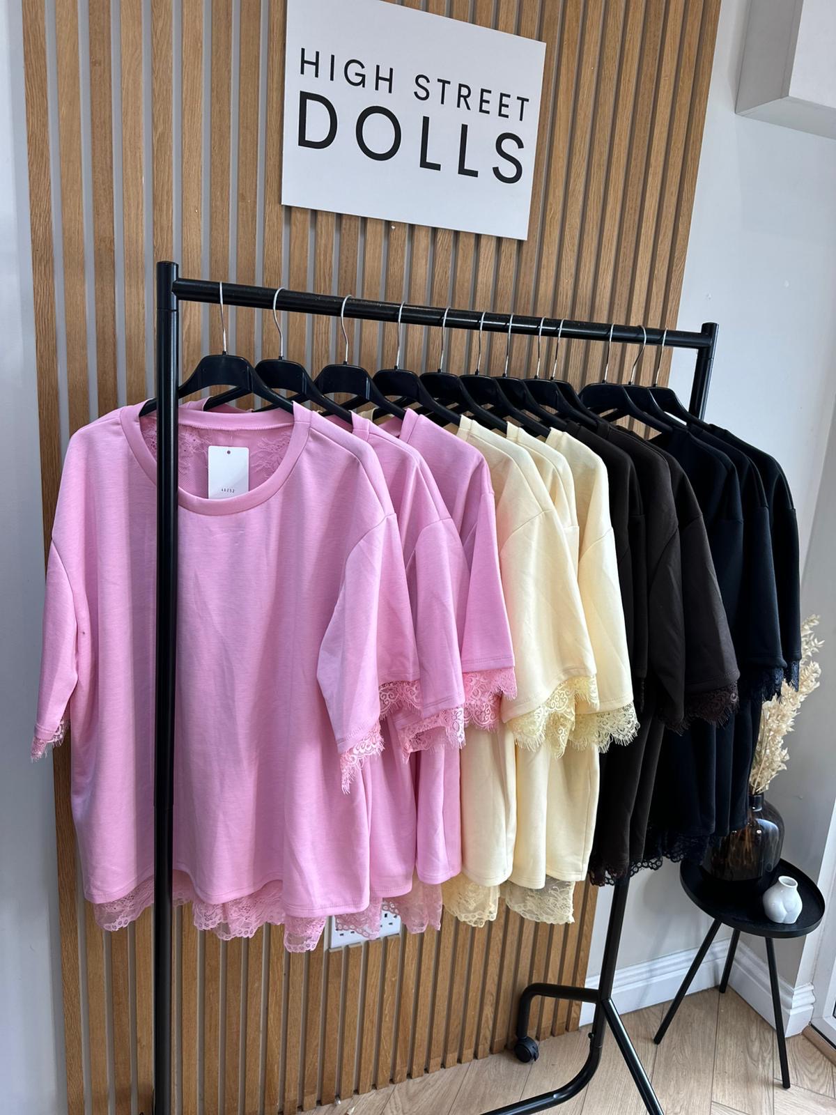 Neve Lace Oversized T Shirt Short Sleeves Open Back Spring Summer