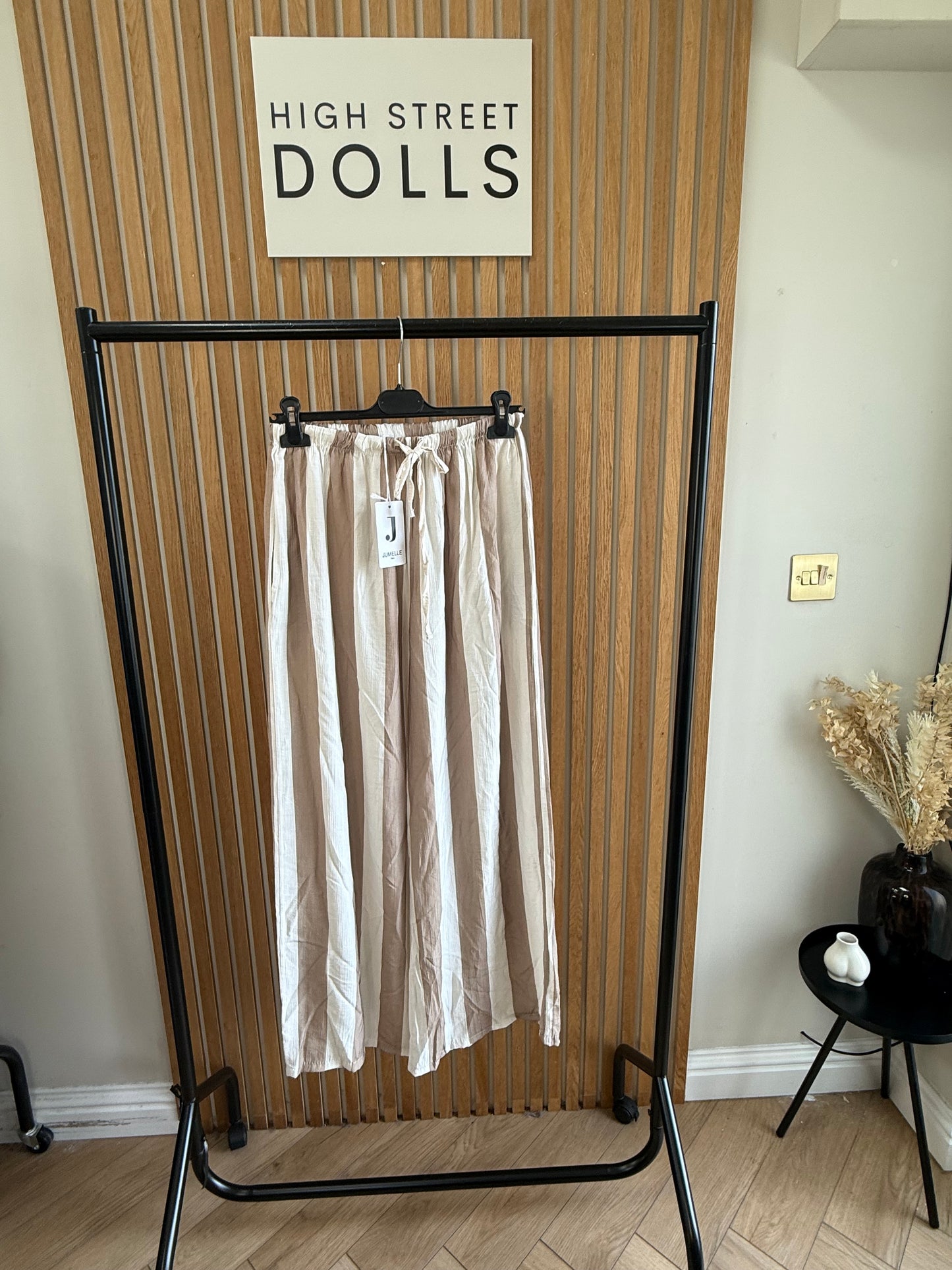 Lollie Wide Leg Trousers Light Weight Linen Style Summer Bright Stripes