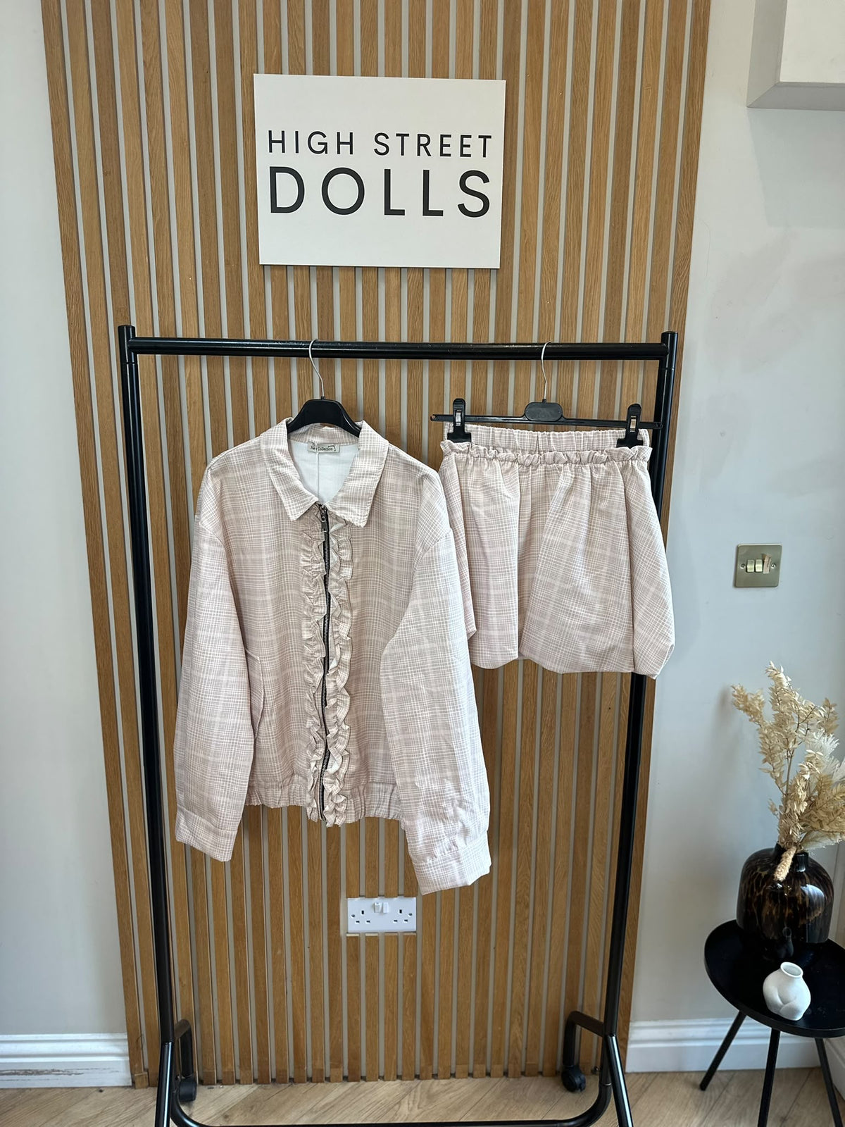 Elle Checkered Zip Jacket & Matching Skirt Co-Ord Set – Autumn/Winter Tartan Fabric