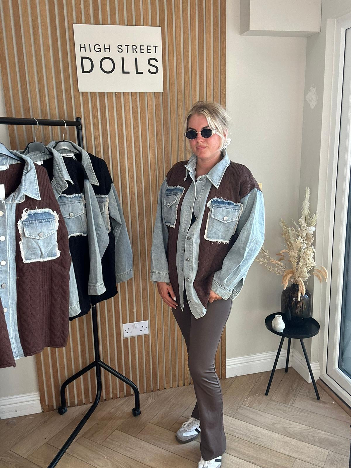 Elodie Denim Knit Shirt Shaket Jacket Women’s Top