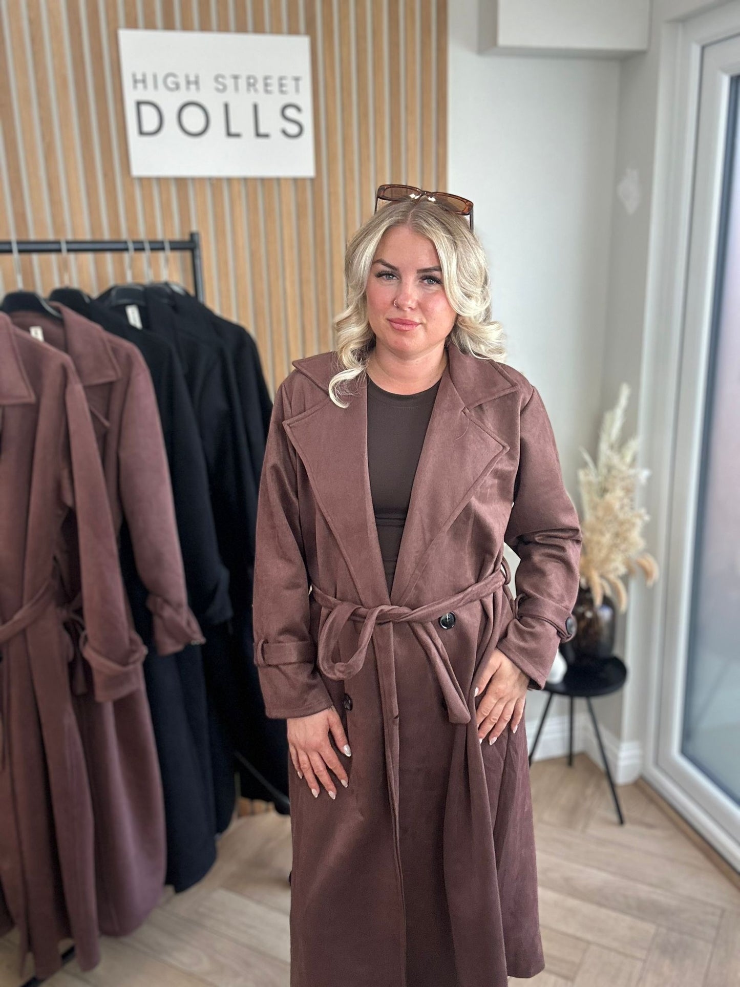 Rea Suede Trench Coat Longline Autumn Winter Jacket