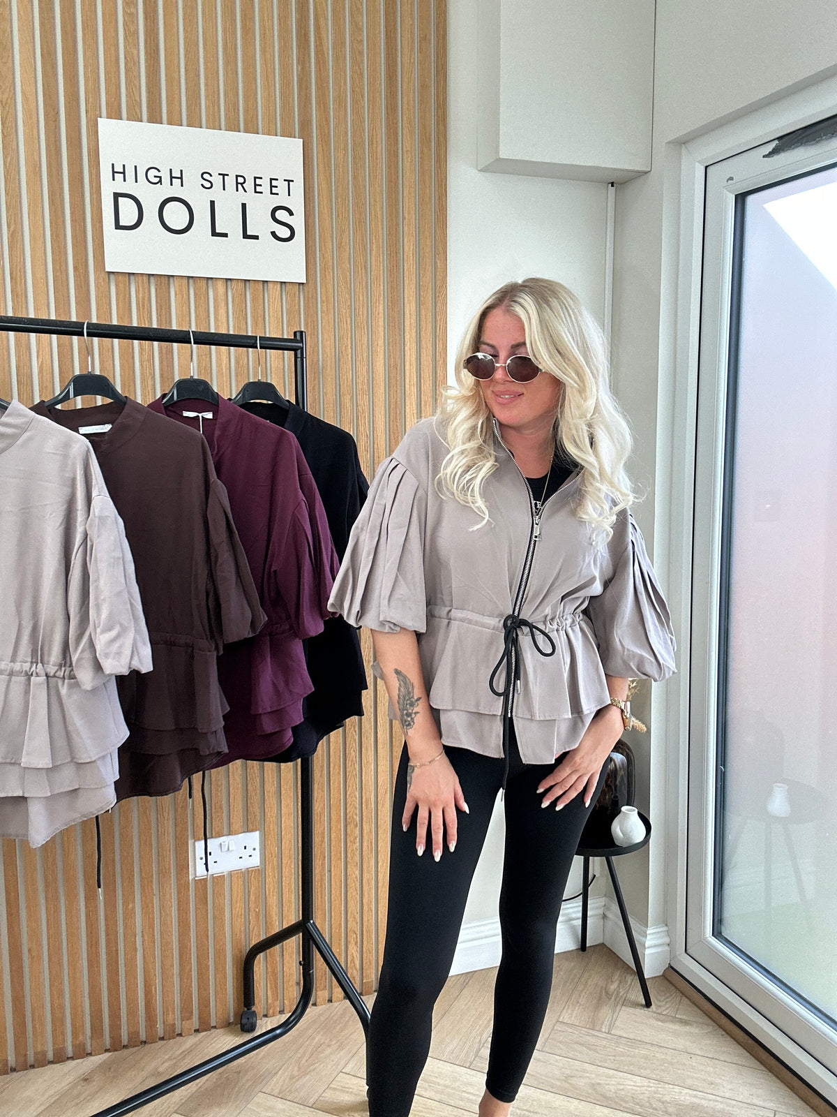 Tilly Peplum Jacket – Women’s Zip-Up Top with Ruffle Details & Balloon Sleeves, Autumn/Winter