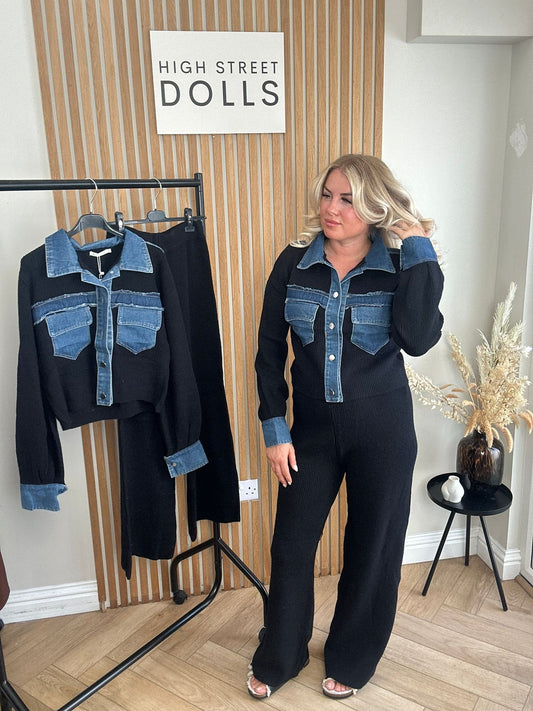 Narla Loungeset Two piece Outfit Knitted fabric with denim details