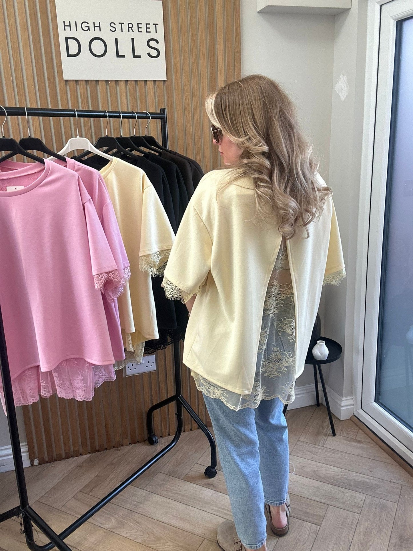Neve Lace Oversized T Shirt Short Sleeves Open Back Spring Summer