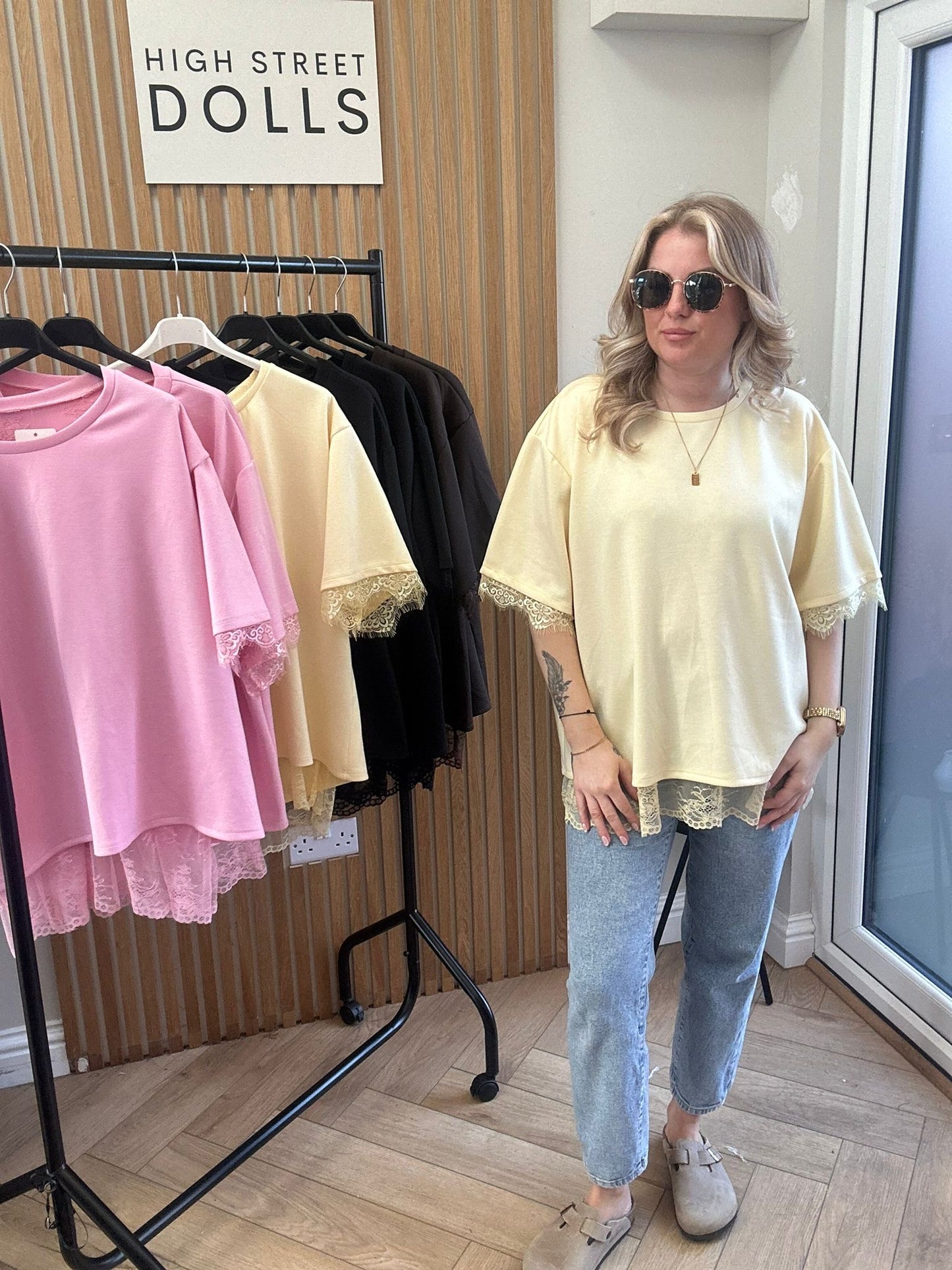 Neve Lace Oversized T Shirt Short Sleeves Open Back Spring Summer
