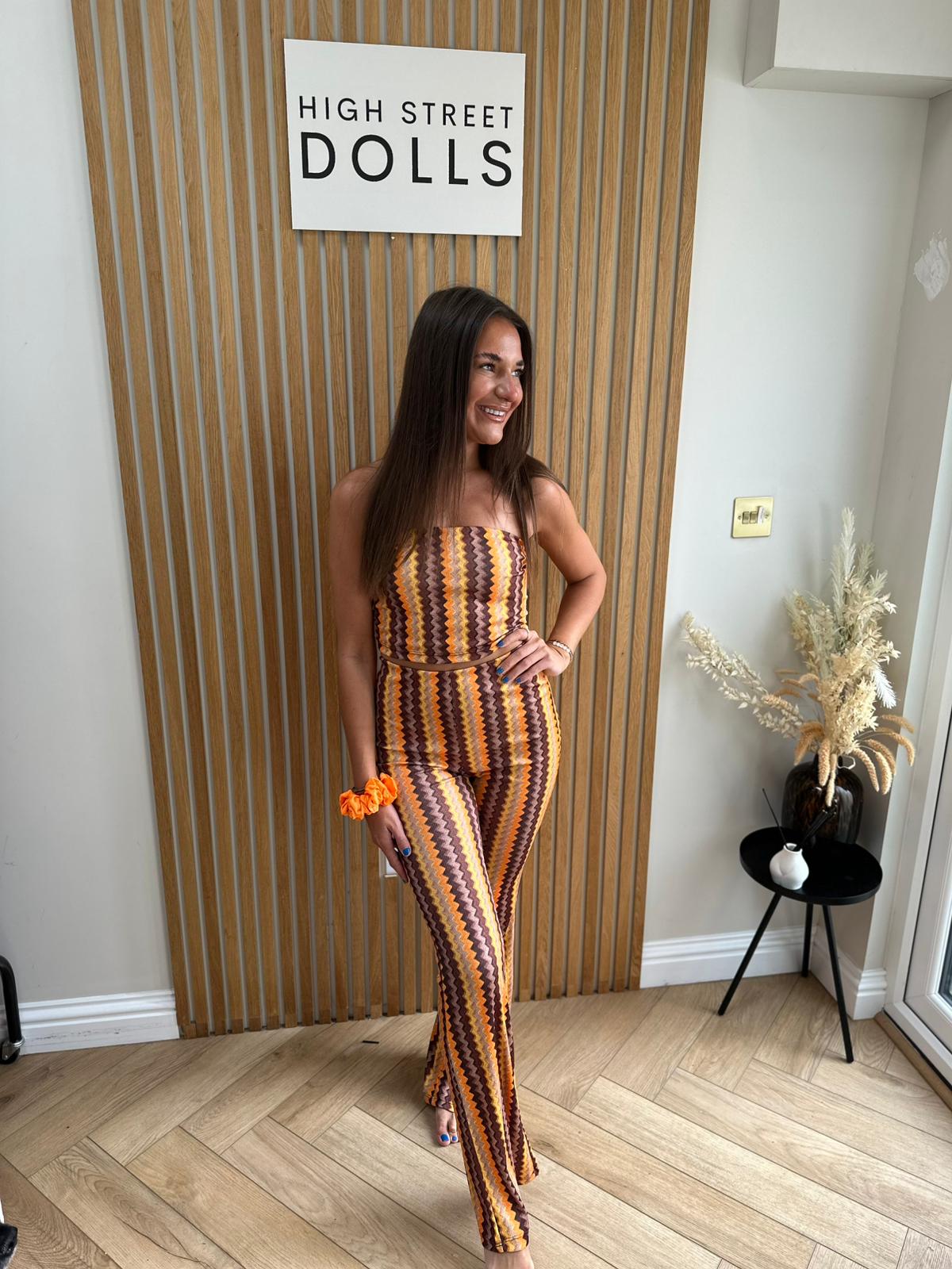 Hattie Co Ord Bandeau Top With Flare Trousers Zigzag Print Summer Outfit Holiday