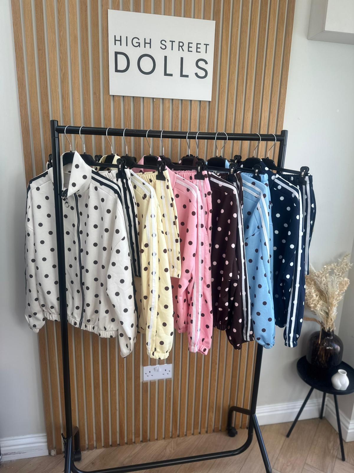 Harlo Polka Dot Print Bomber Jacket and Shorts Holiday Spring Summer Women’s two piece co-ord Trending Viral Print Stripe Detail