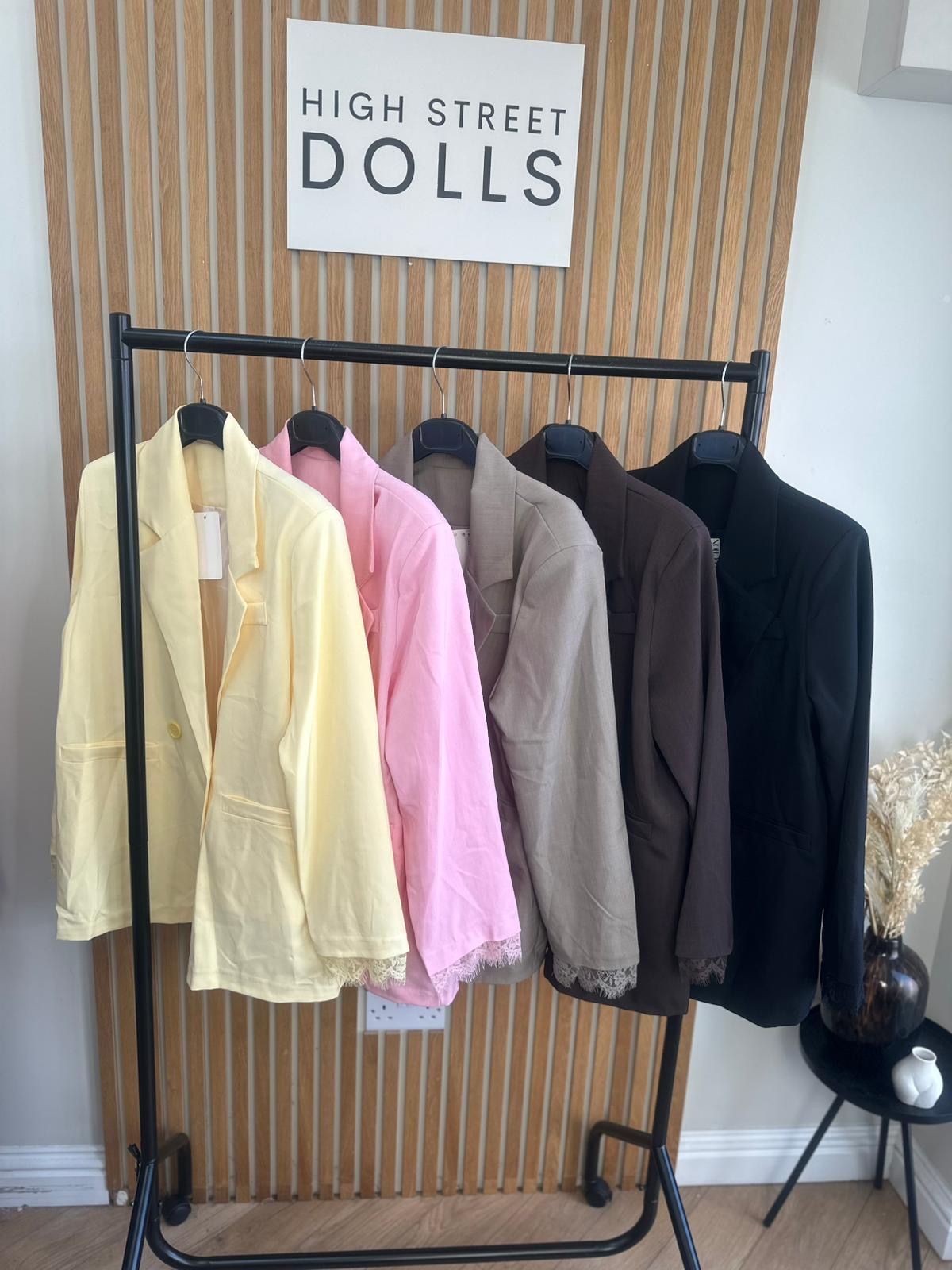 Roxy Oversized Blazer Lace Detail Single Breasted Daywear Evening Wear Winter Spring Summer Pastels