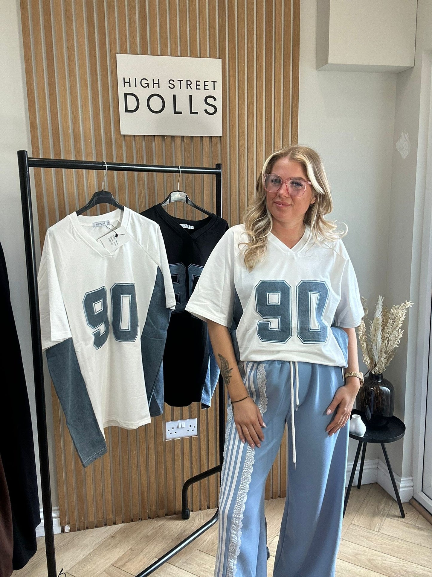 Darcie Baseball T Shirt Short Sleeves Slogan Denim Top Spring Summer Holiday