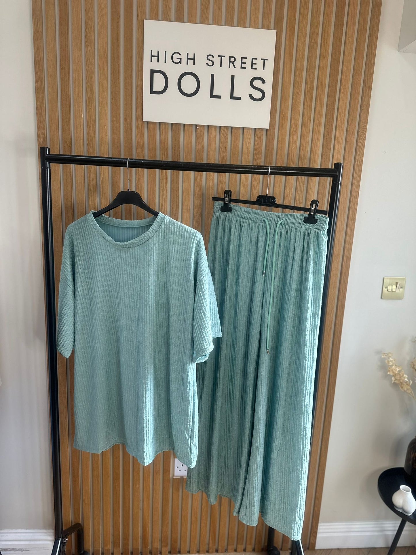 Maddison T Shirt and Trouser Set  Summer Outfit Holiday Set Crinkle Fabric Two Piece Co Ord