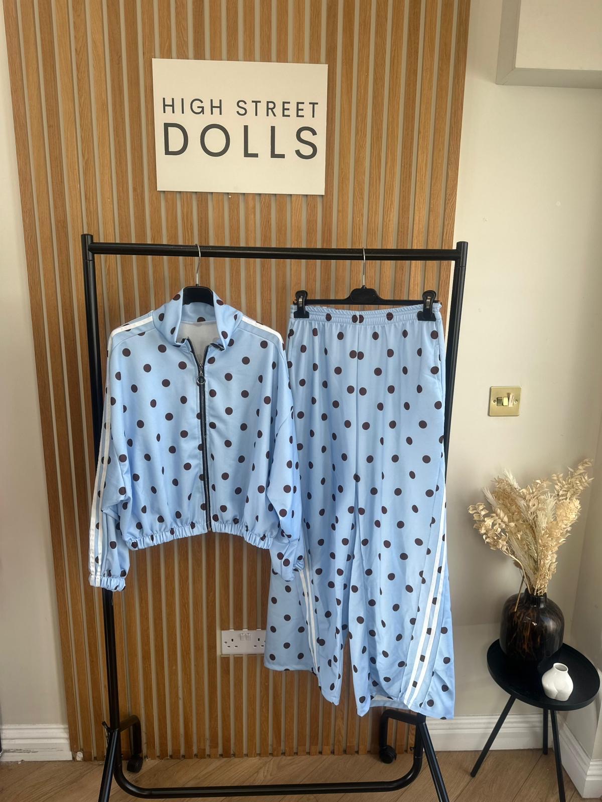 Rouge Polka Dot Bomber Jacket and Wide Leg Trousers Lounge Set Spring Summer Women’s Two Piece Co Ord Trending Viral Print Stripe Detail