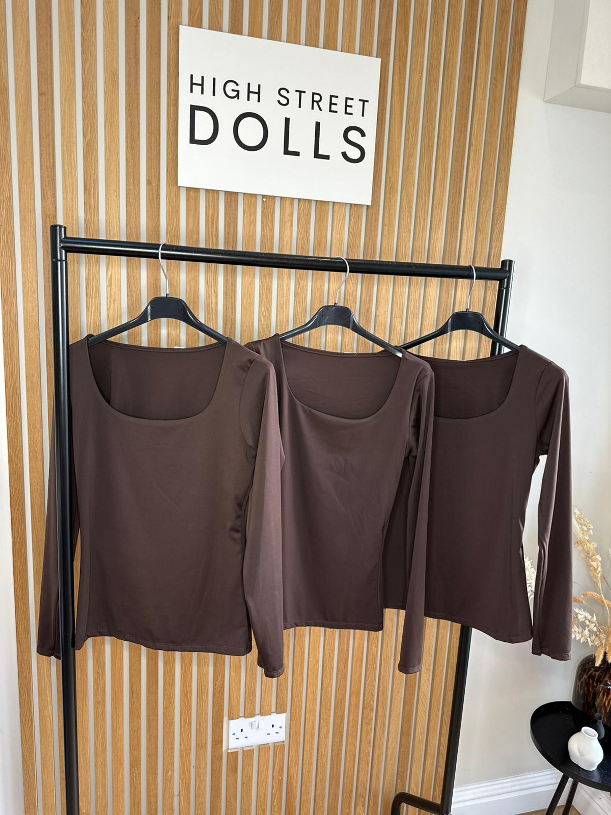 Layla Long Sleeve Fitted T shirt with Low neckline