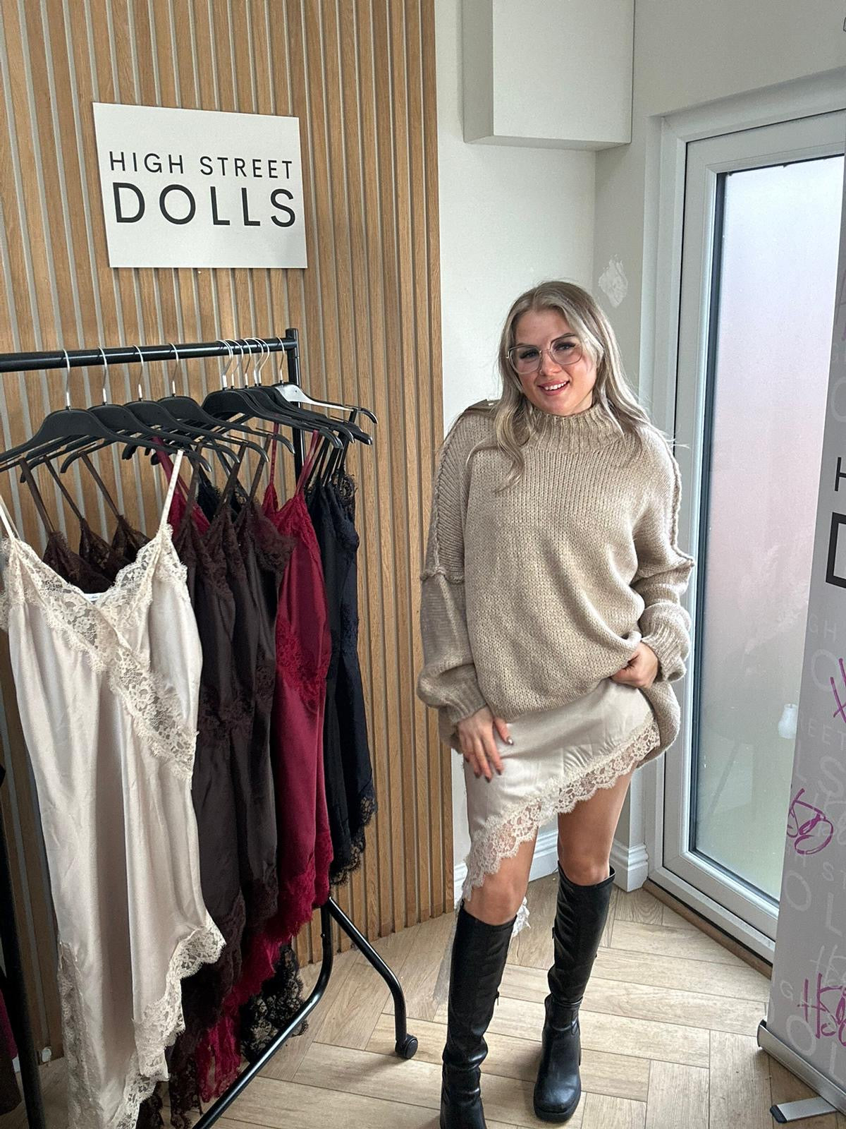 Florence Satin Slip Dress Lace Trim Spaghetti Strap Autumn Winter Christmas Party Festive