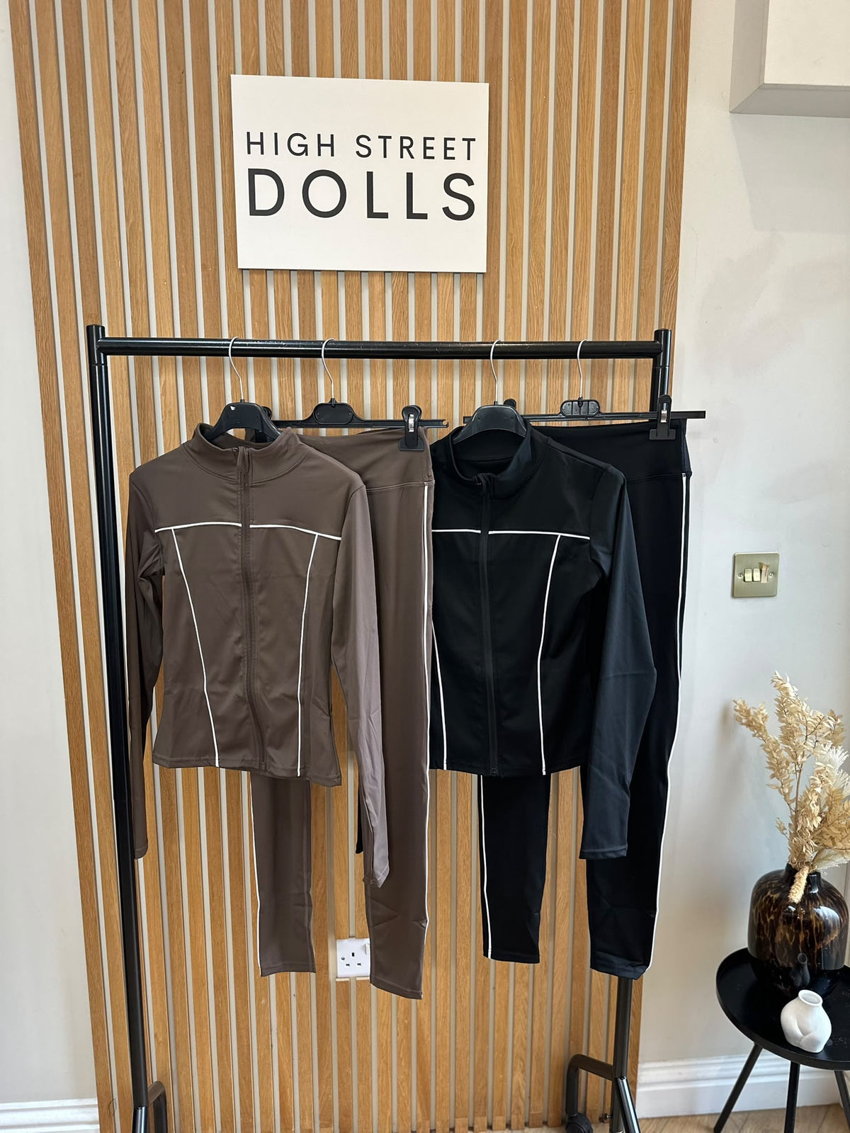Alora Fitted Lycra Gym Set | Zip-Up Jacket & Leggings with White Piping Detail