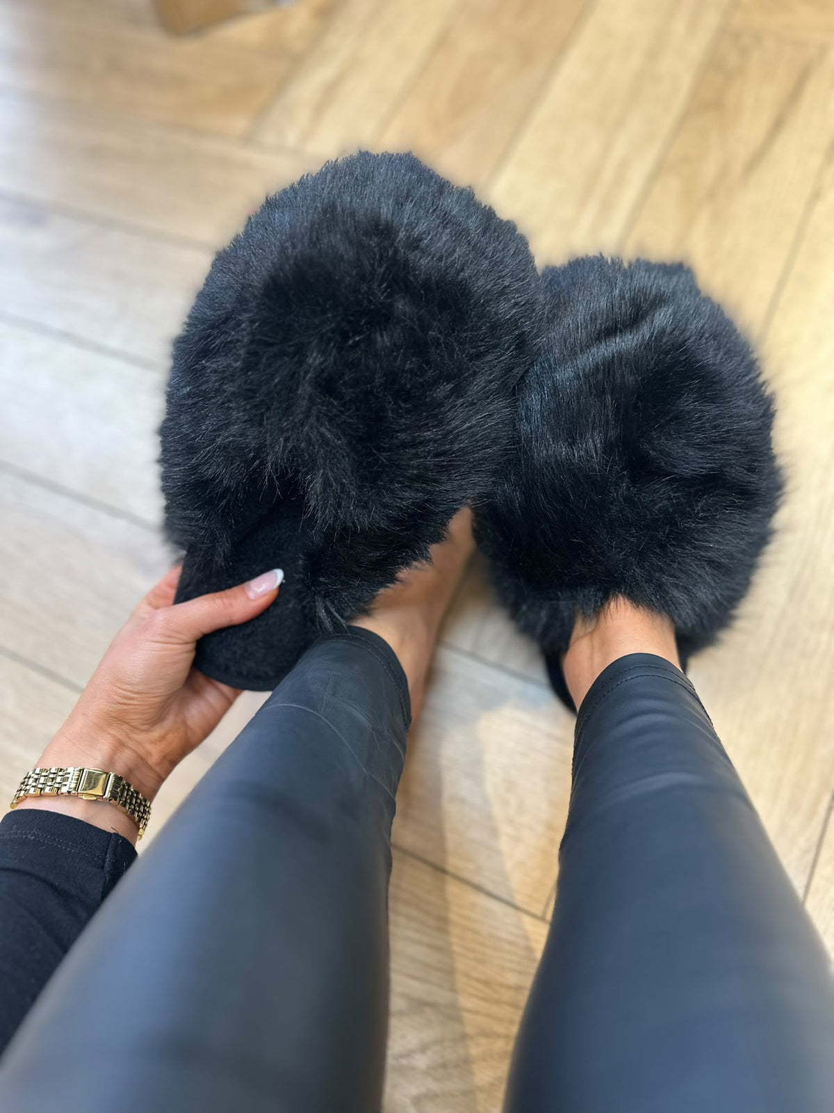 Fluffy XL Pom Pom Slippers Faux Fur Lined Cosy Slippers Autumn Winter Christmas Present